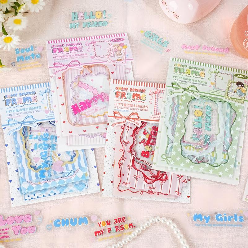 Sweet Dream Imprint Cute Borders PET Stickers -15Pcs each pack