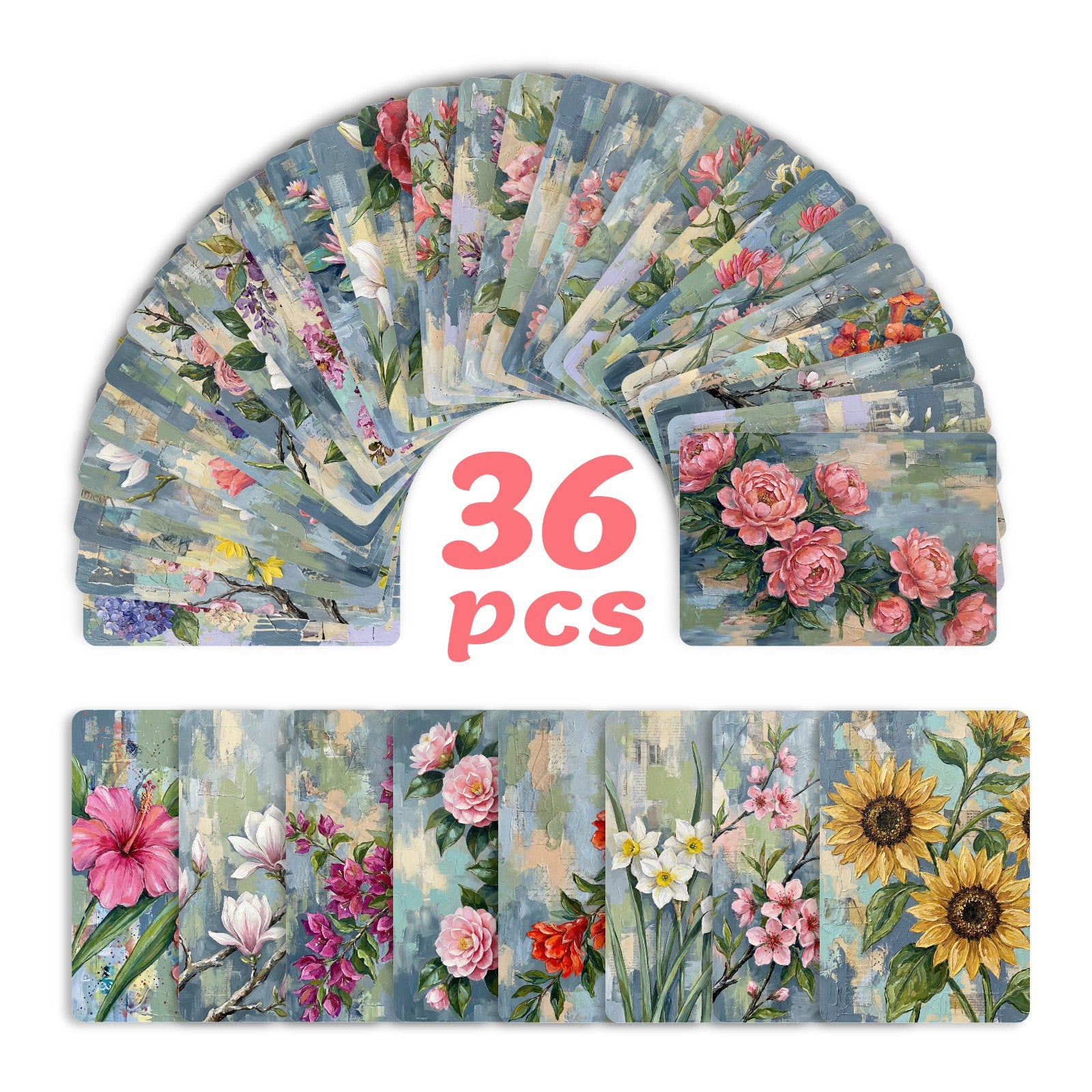 Oil‑painting Flowers Cardstock 36pcs (2.36 × 3.5 inch)