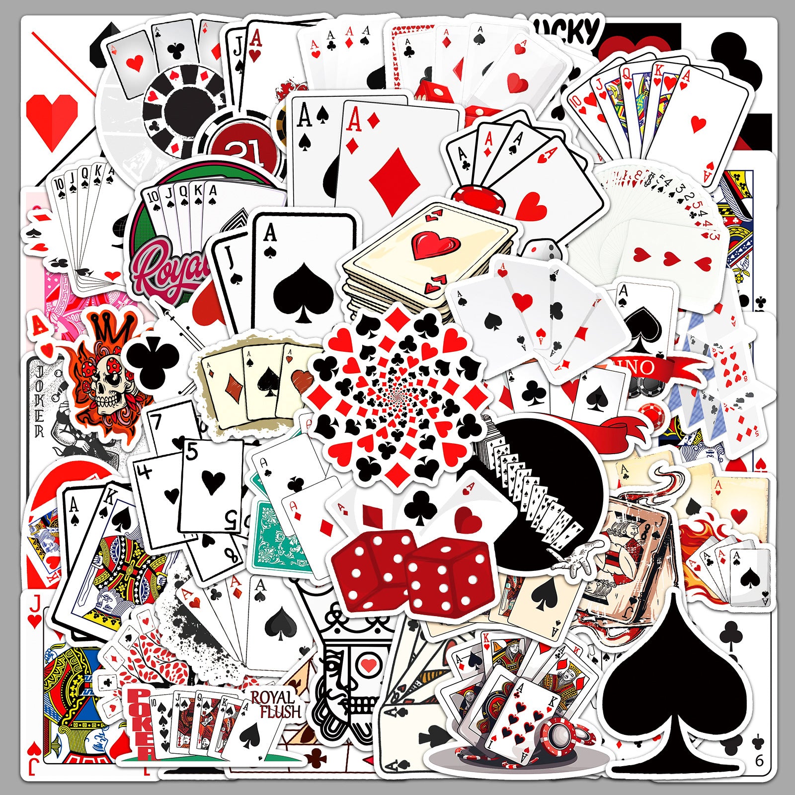 50 Doodle playing cards Stickers solid with white border