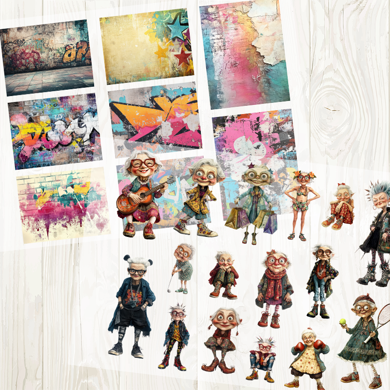 A4 Graffiti and the Old Woman matte PET pre-cut large sticker 1 pack 2 sheets