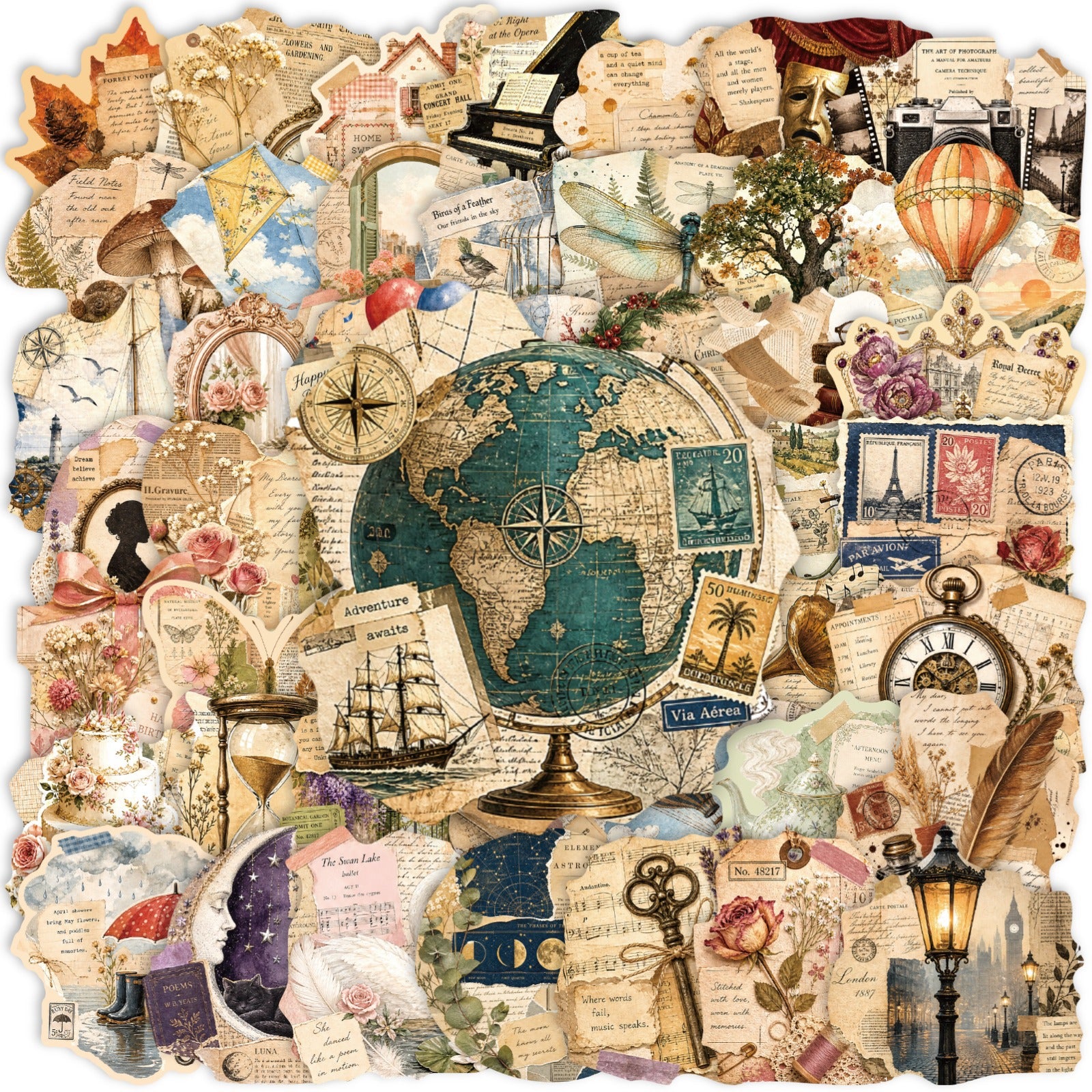 50 Vintage European Old Newspaper Solid Sticker