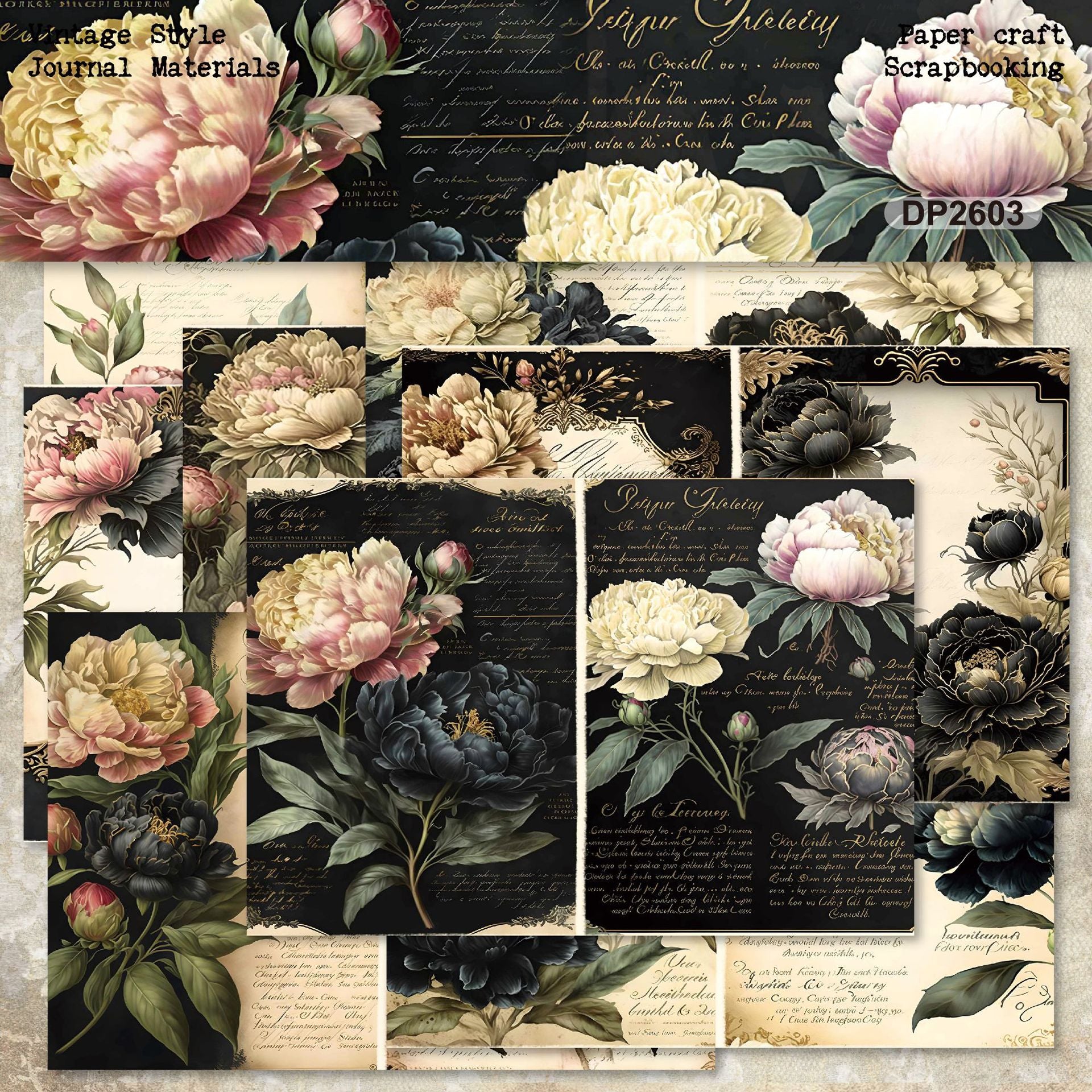 A5 Peony Background Paper -8Pcs each pack