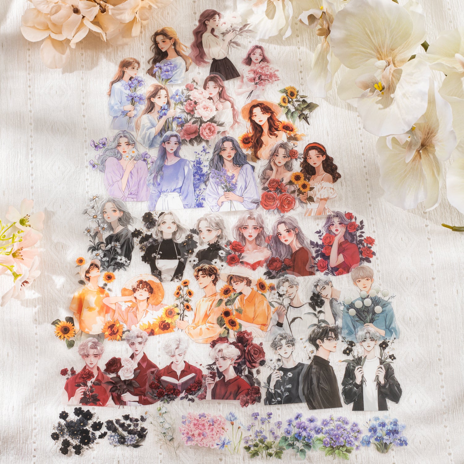 0617 Floral and Characters PET Sticker -15Pcs each pack