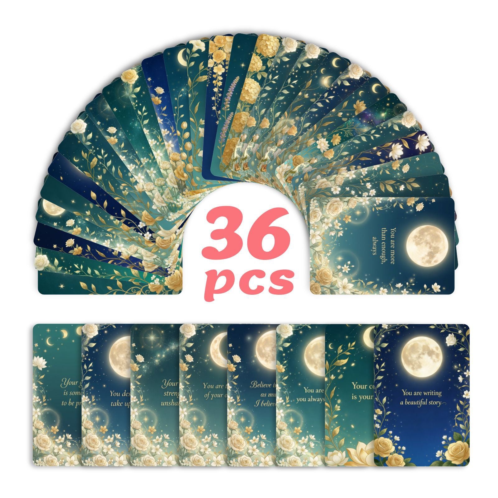 Moon & Flowers Cardstock 36pcs (2.36 × 3.5 inch)