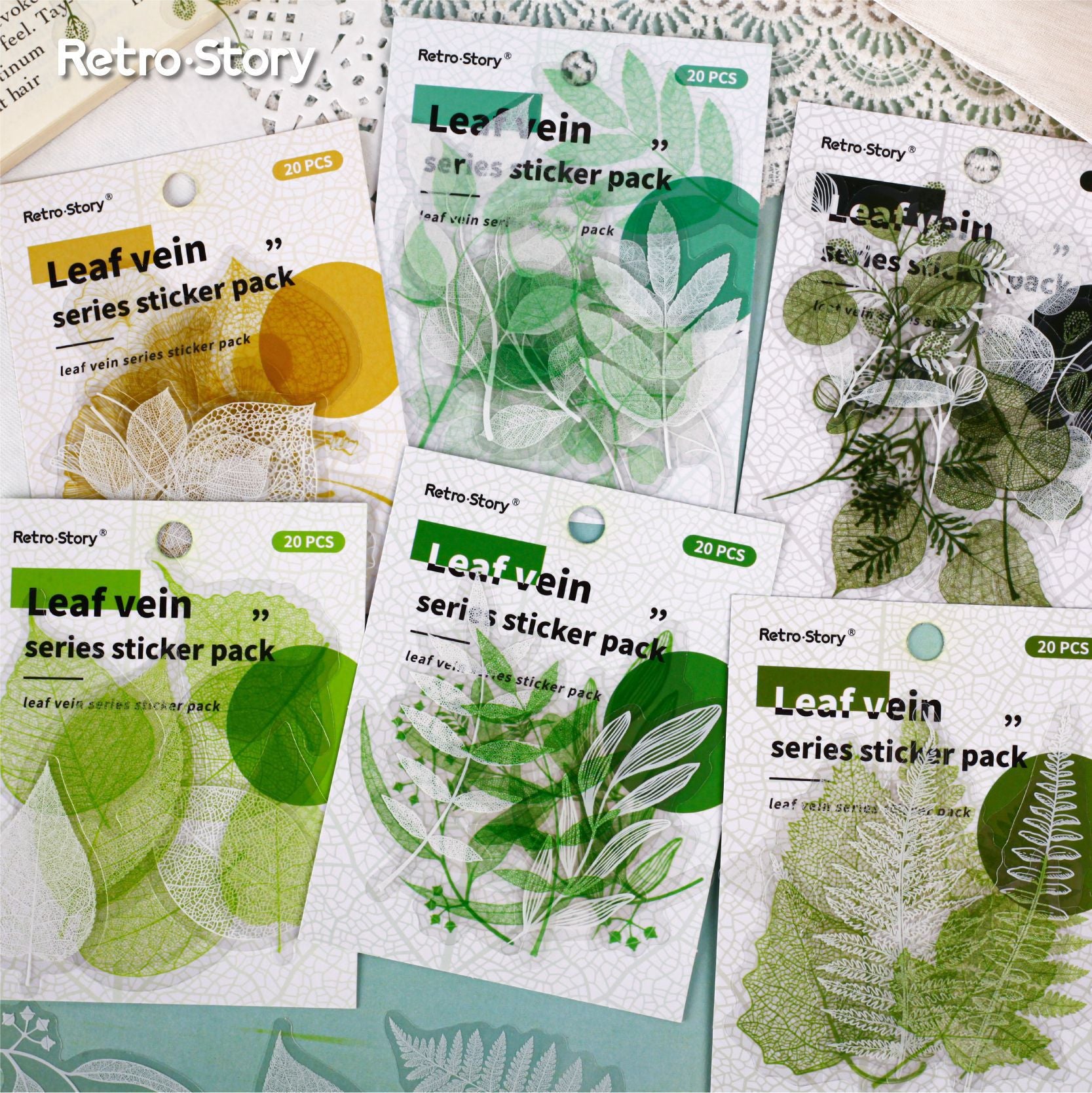 0515 Leaf Vein PET Sticker -20Pcs each pack