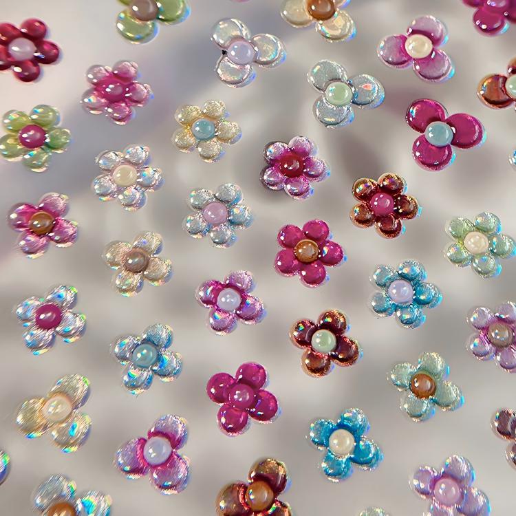 M338- Colorful Flowers Laser Silver Embossed Mini sticker 1 Pcs