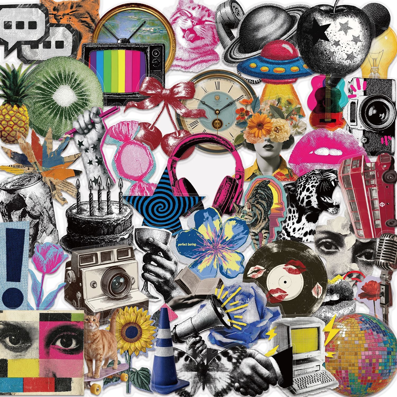50 Vintage Millennium Pop Style Items PET Sticker