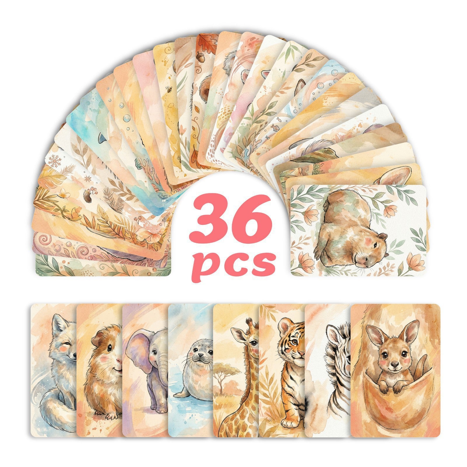 Cute Animals Cardstock 36pcs (2.36 × 3.5 inch)