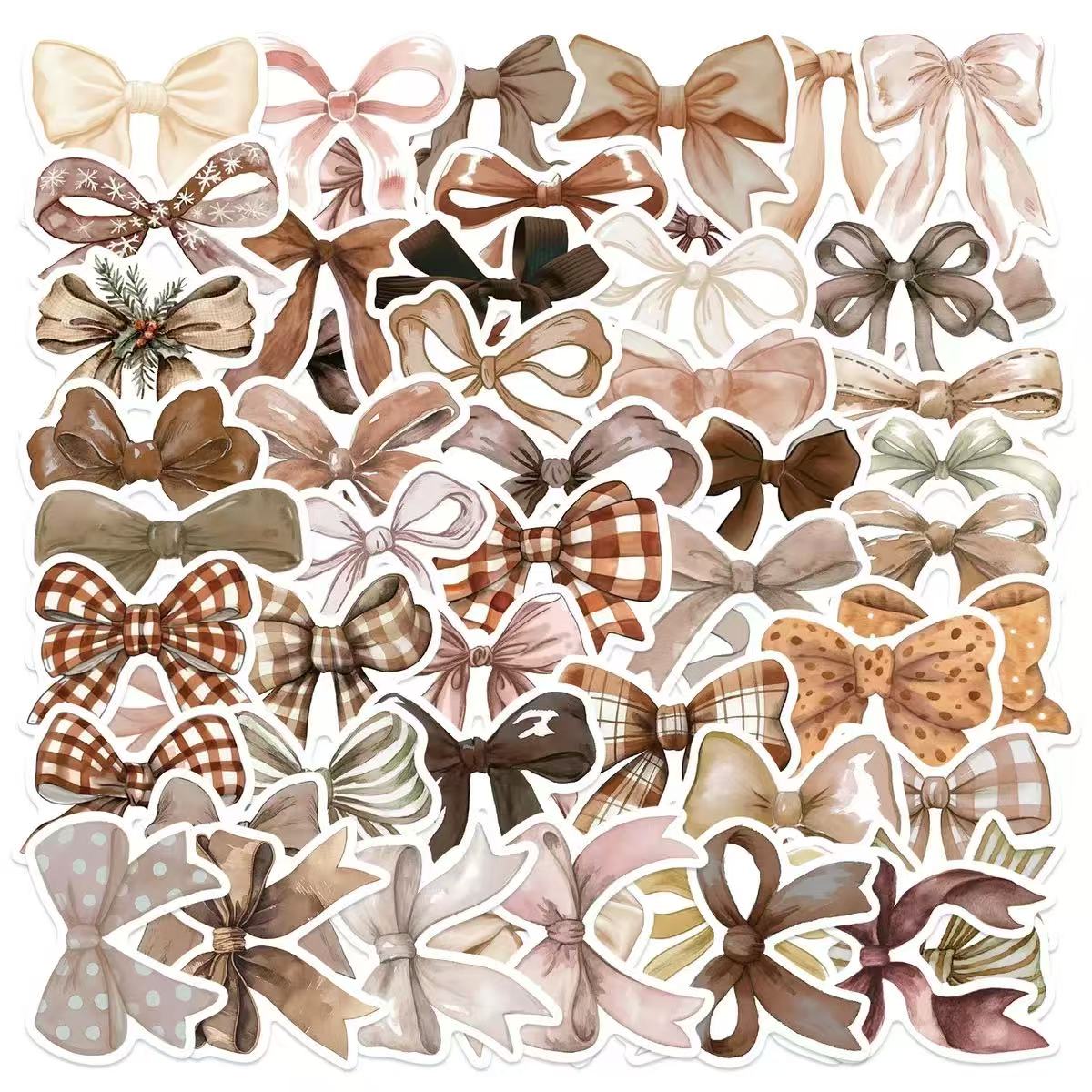 0614 50 Brown bow Stickers solid with white border