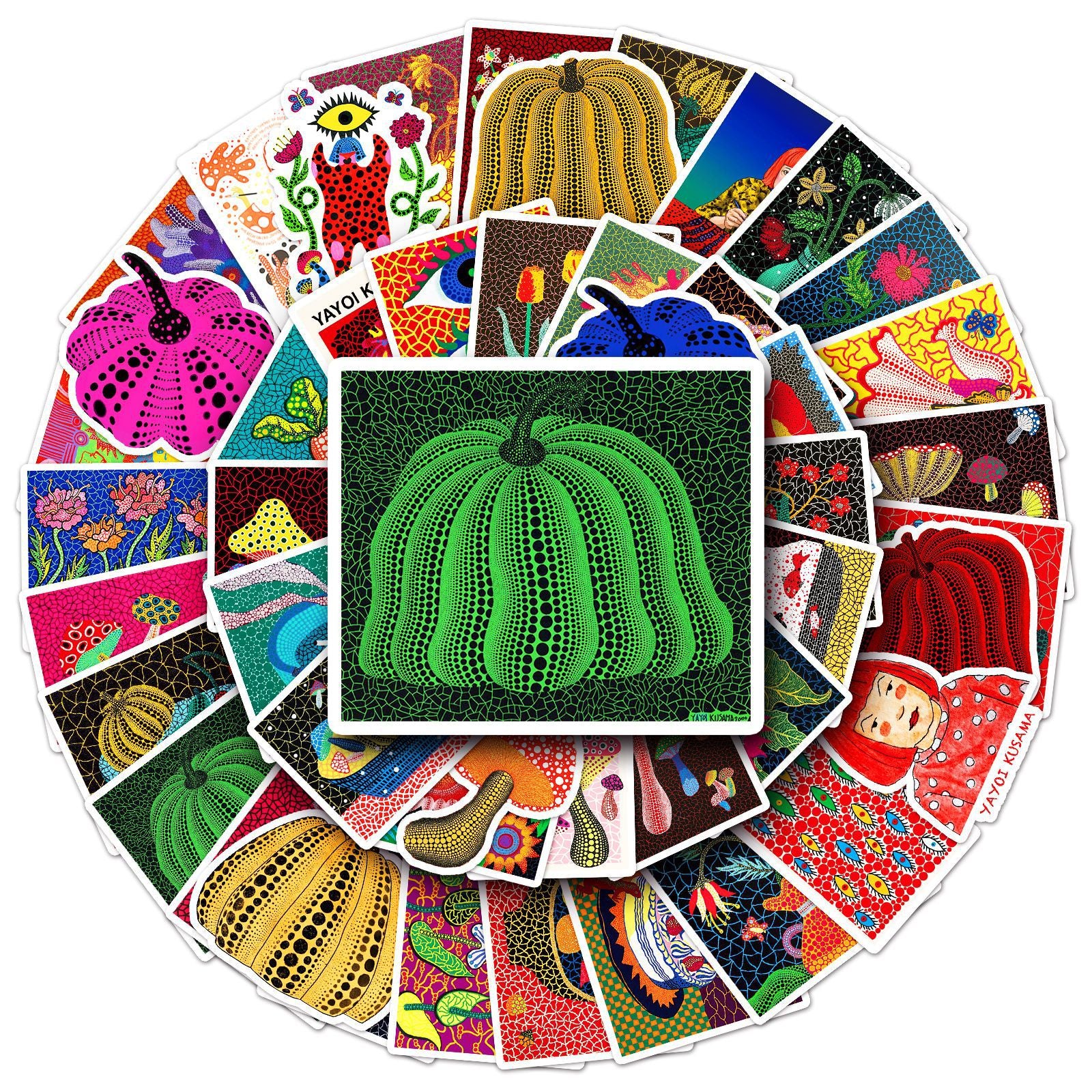 50 Yayoi Kusama Stickers solid with white border