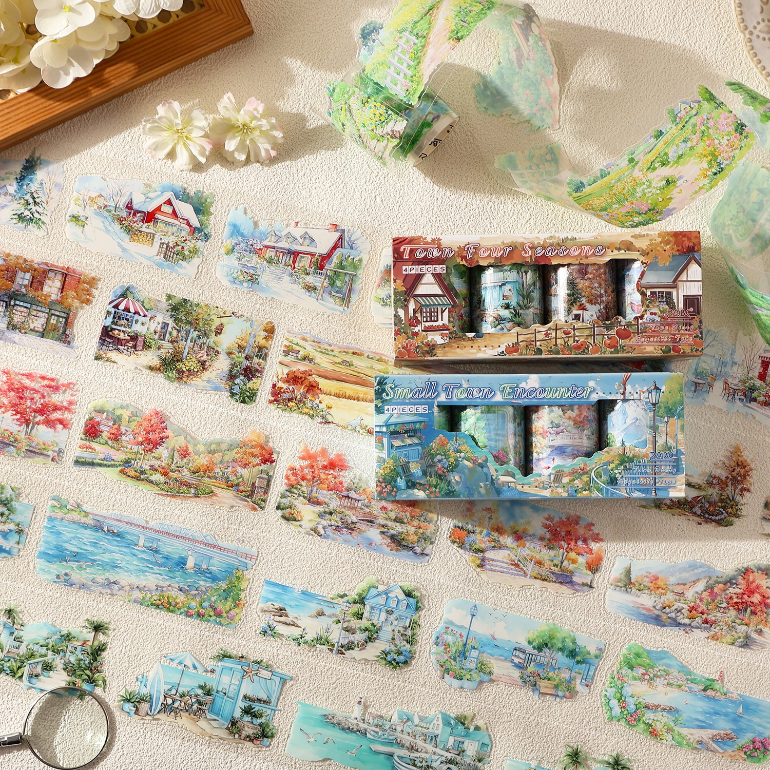 0913 Small town scenery PET Tape Set *pre-cut 4 rolls 6cm*2m