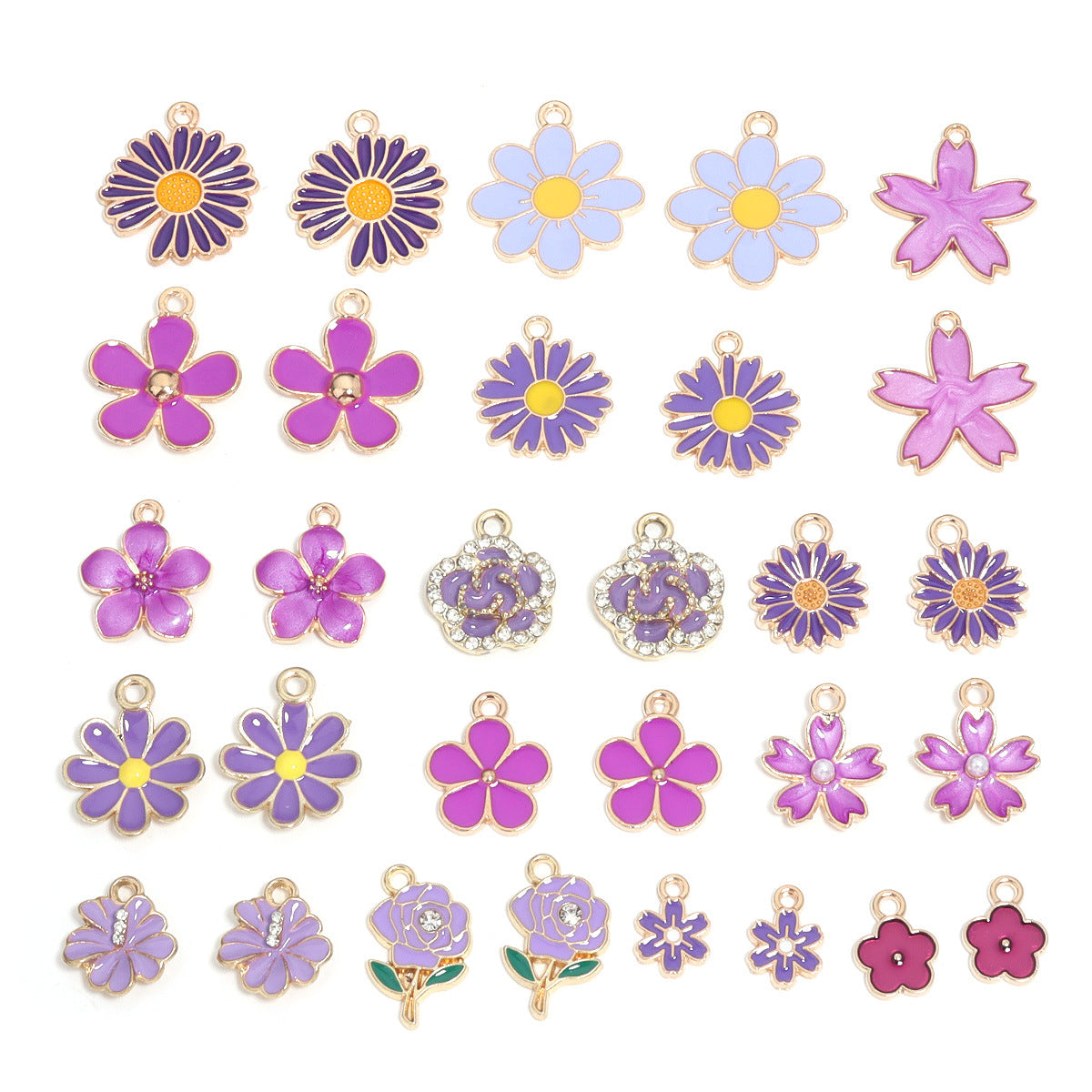 Purple Flowers Mixed Charms 30 psc