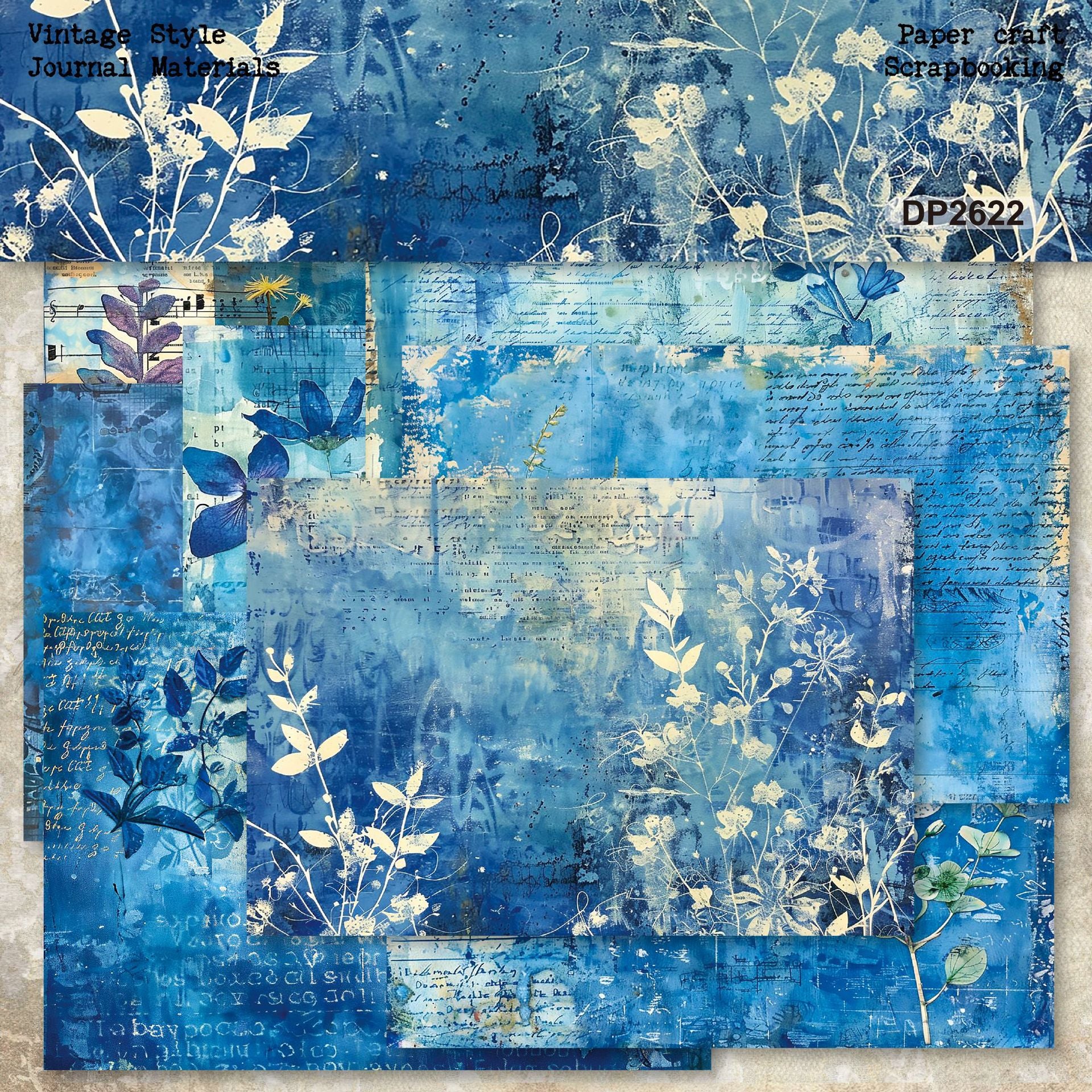A5 Blue Plants Background Paper -8Pcs each pack