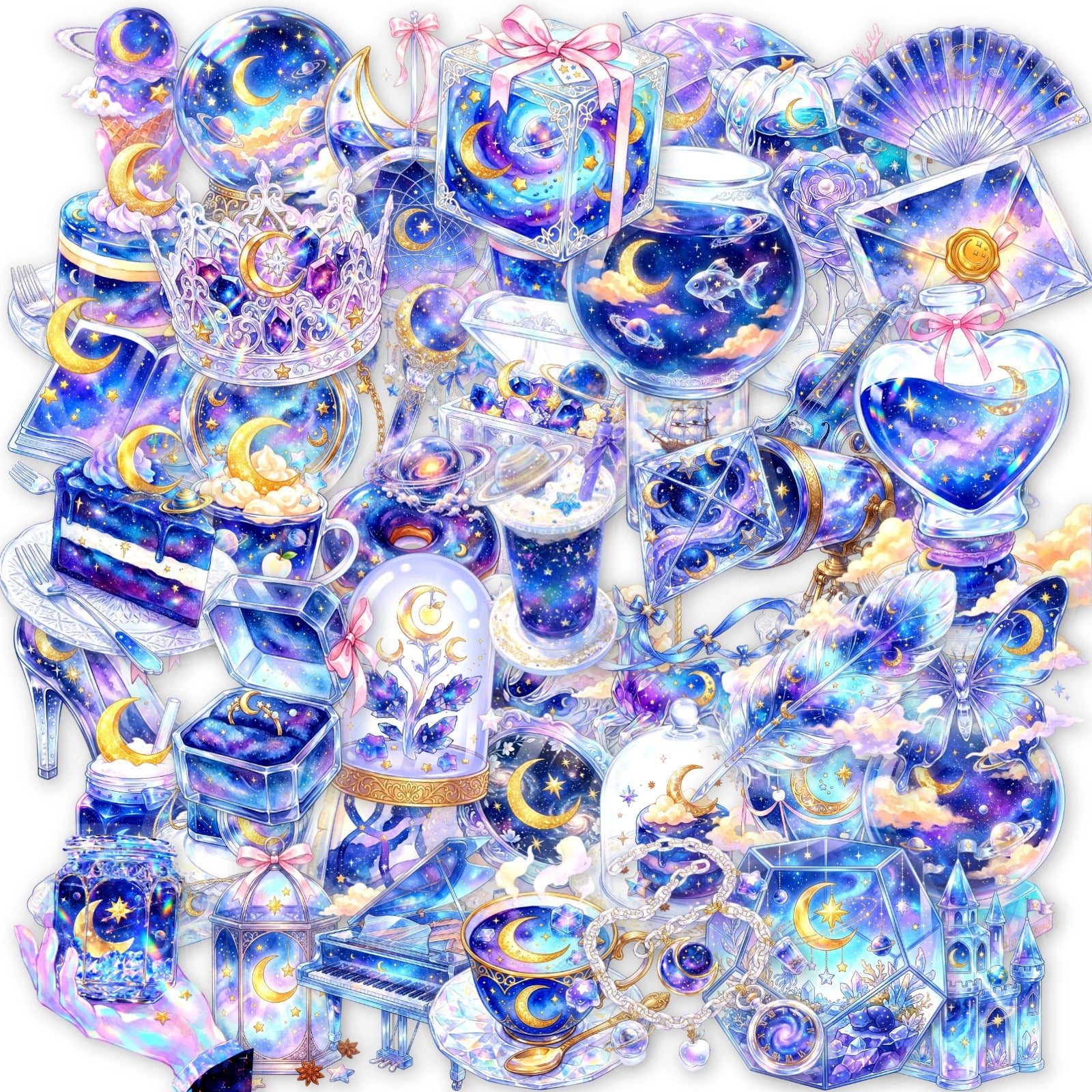 50 Blue & Violet Starry Sky Crystal PET Stickers