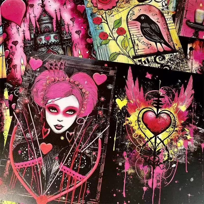 A4 size Dark Gothic Valentine's Day Style paper 9 pcs