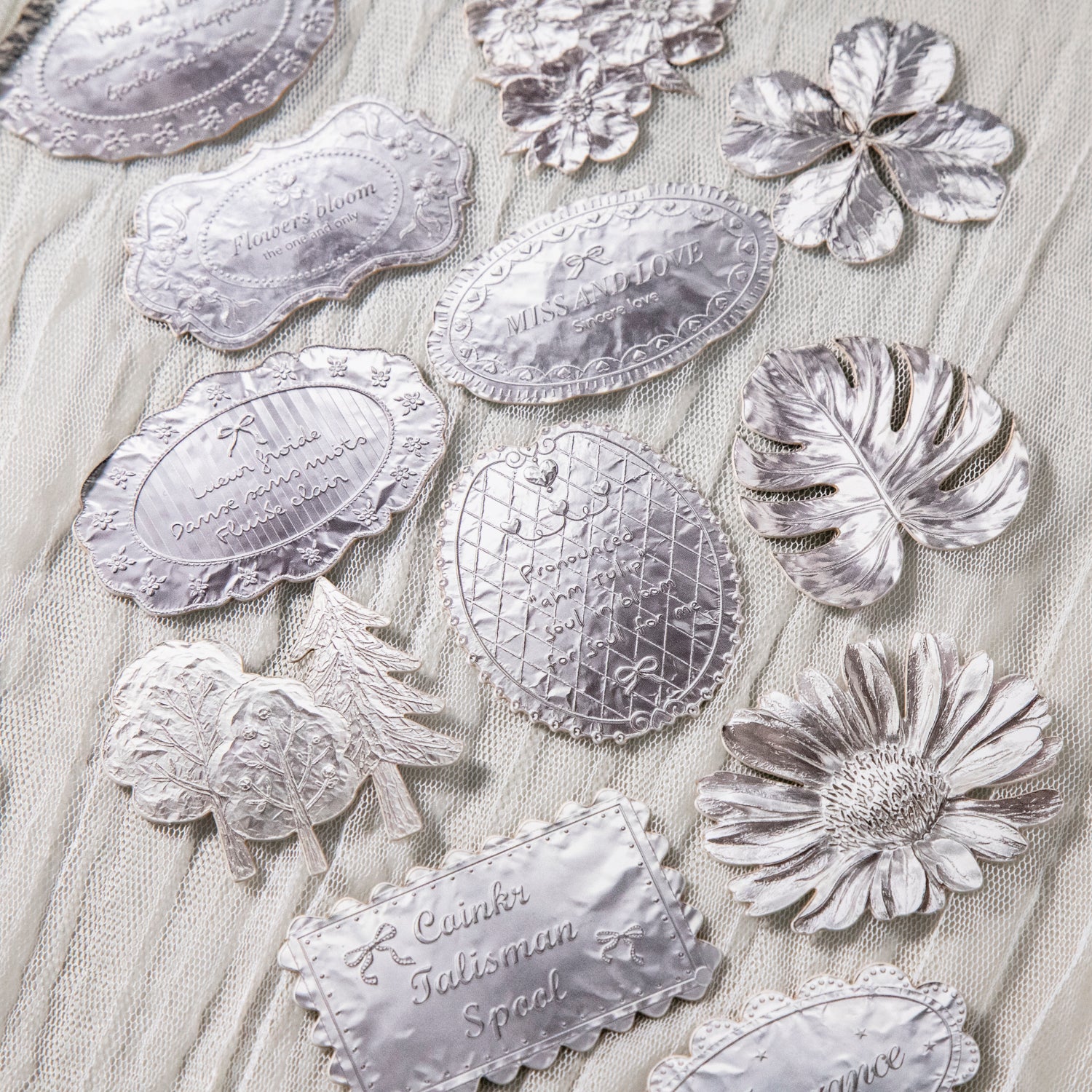 Silver Glow Handcrafted Synthetic Paper Embossed Stickers -10Pcs each pack