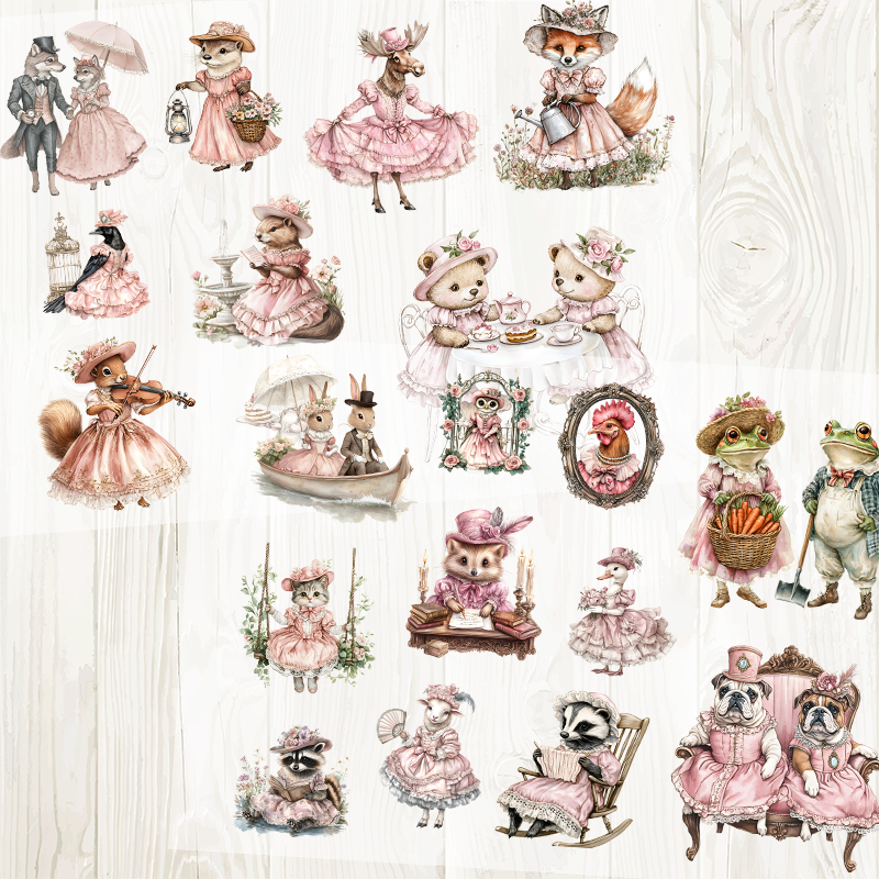 A4 Pink Animals matte PET pre-cut large sticker 1 pack 2 sheets