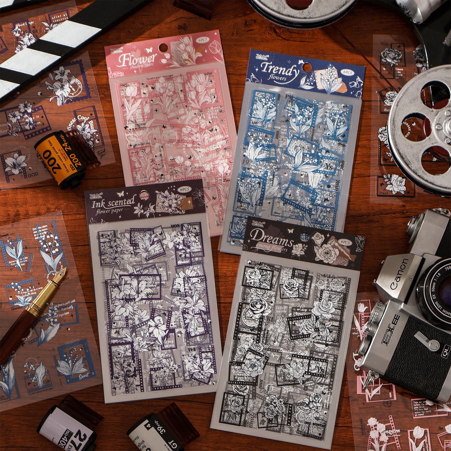 0726 Flower PET die cut Sticker -6Pcs each pack