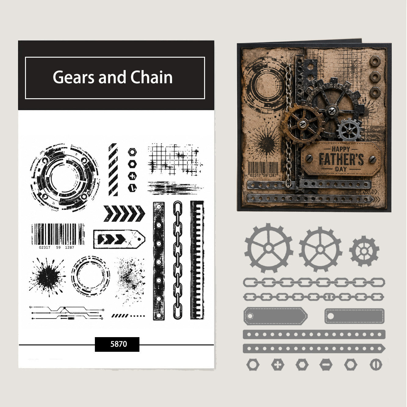 Vintage Gears and Chains (background Stamp 14 x 14 cm / cutting dies cut 15 x 16 cm)