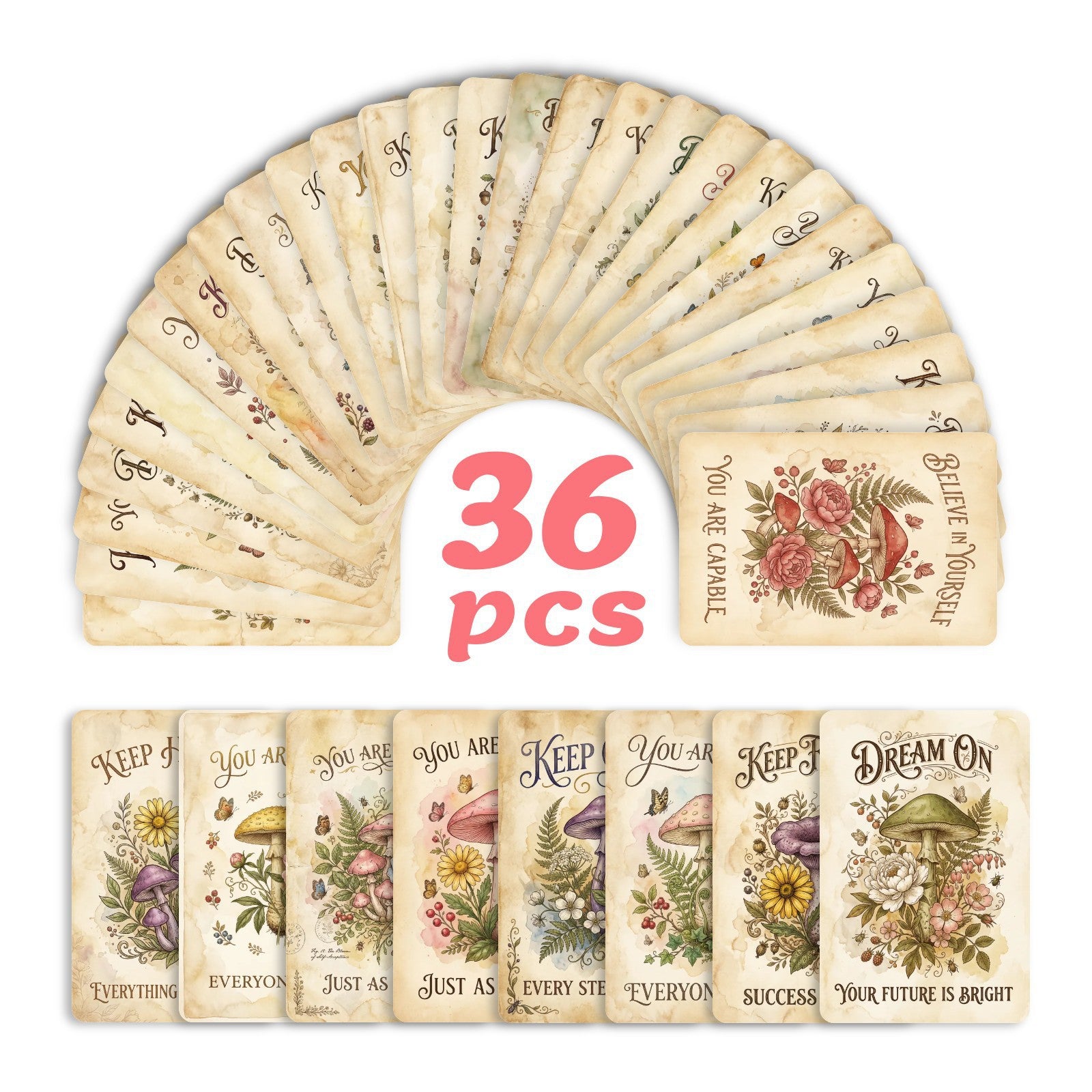Mushrooms & Flowers Cardstock 36pcs (2.36 × 3.5 inch)