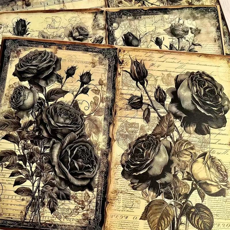 0724 A4 size Vintage black rose Style Paper 5 pcs