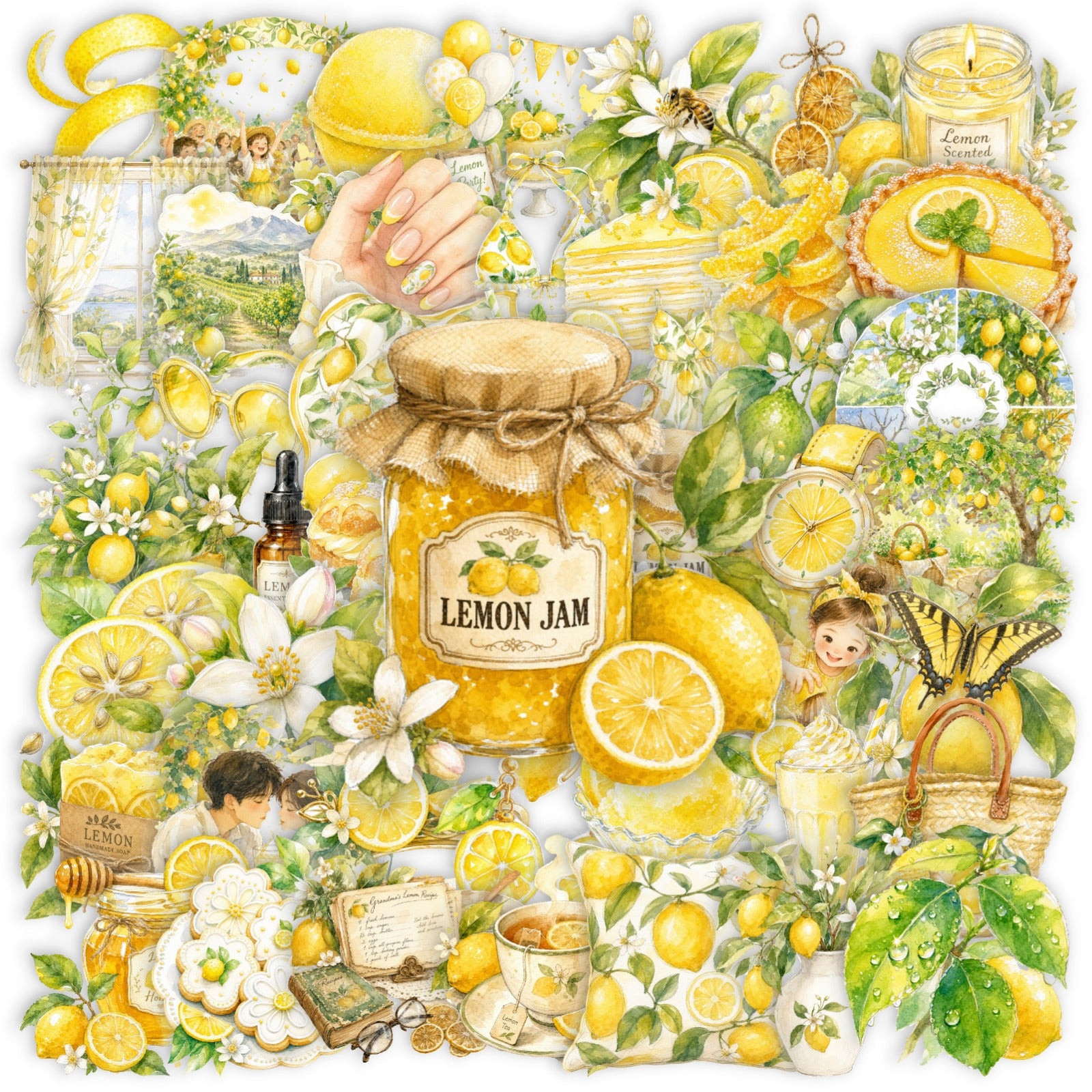 50 Watercolor lemon PET Stickers