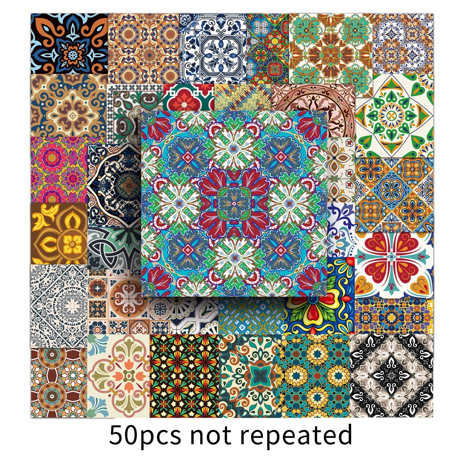 50 Vintage Floral Tile Solid Sticker