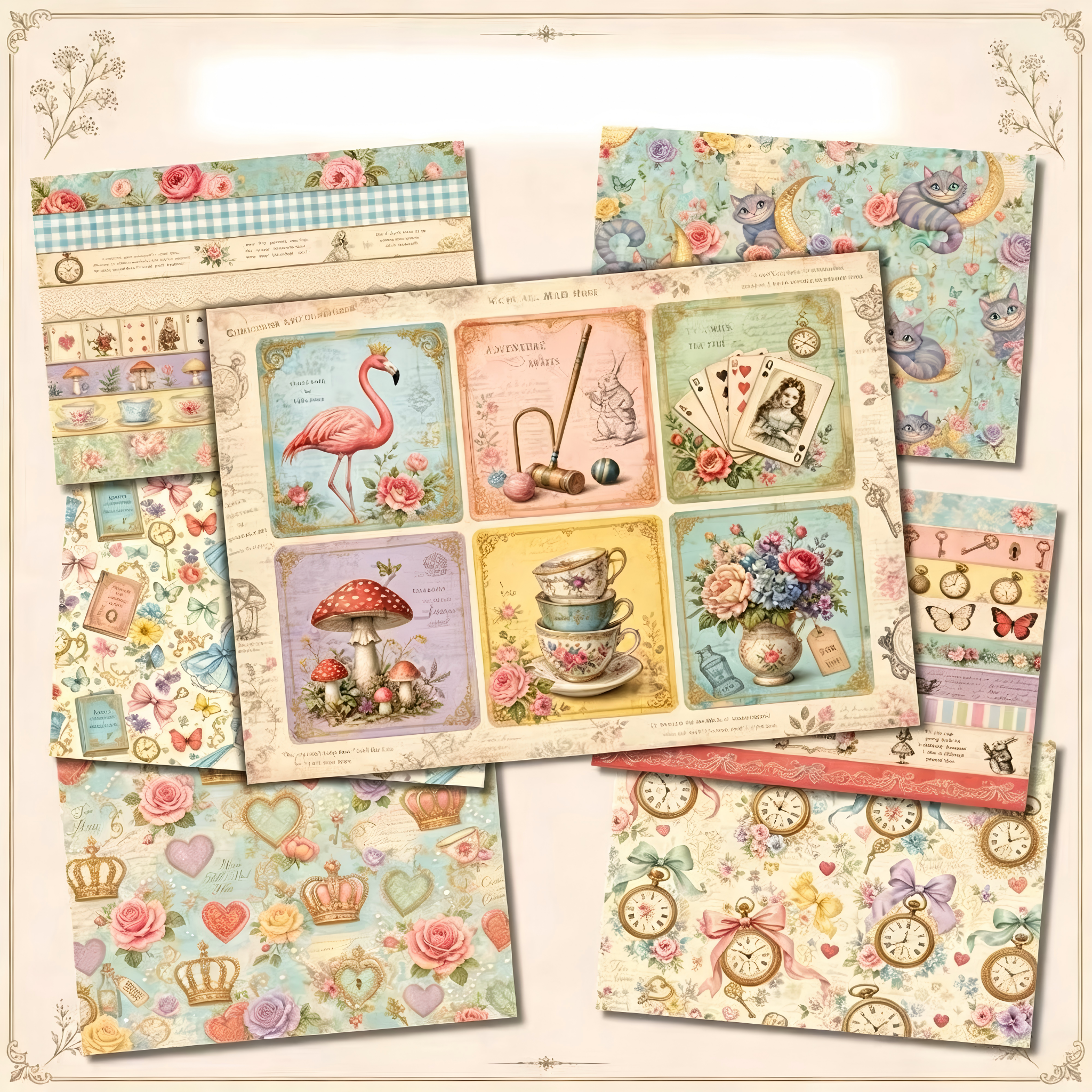 A4 size Alice in Wonderland Style paper 14 pcs