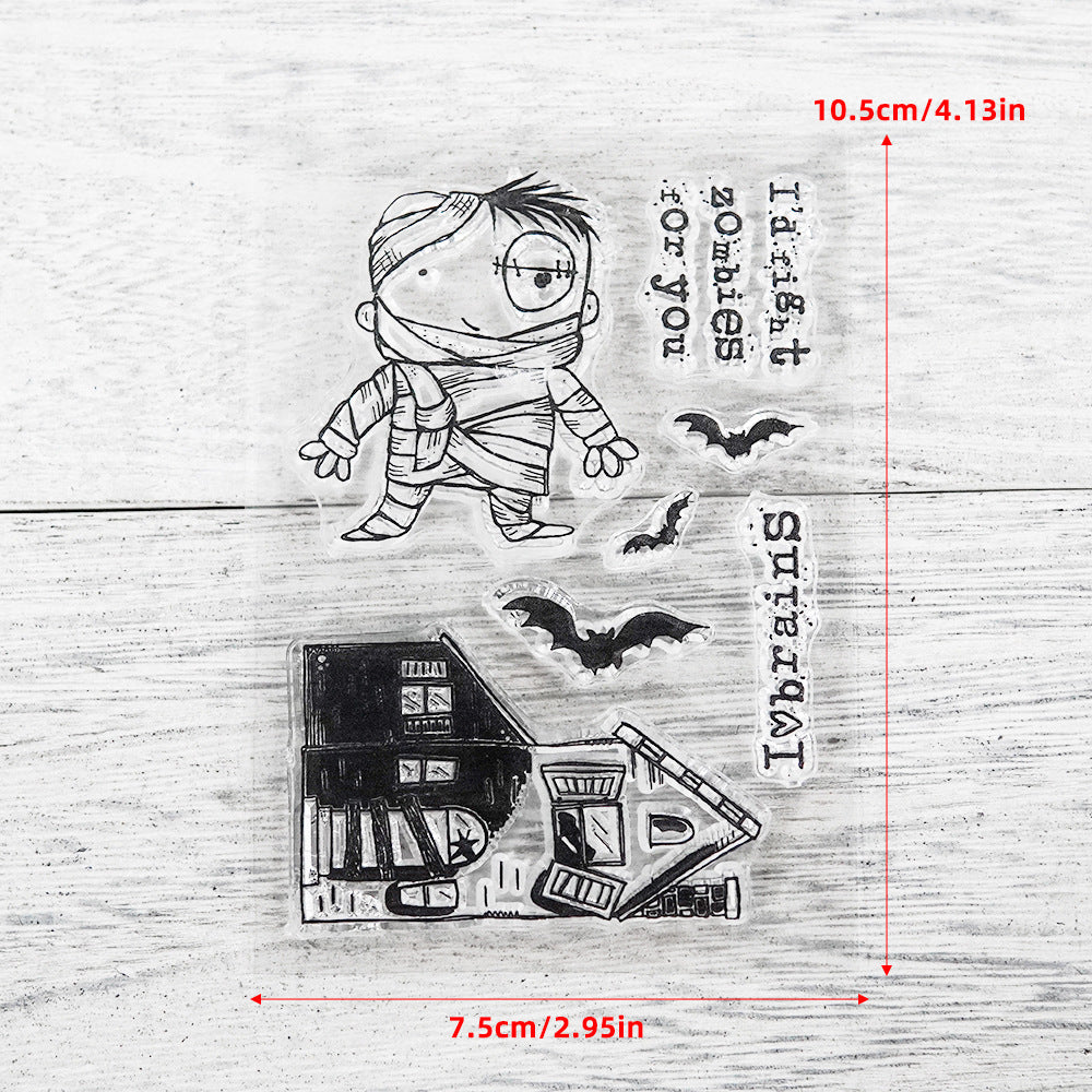 Halloween Mummy Haunted House background Stamp (7.5 x 10.5 cm)