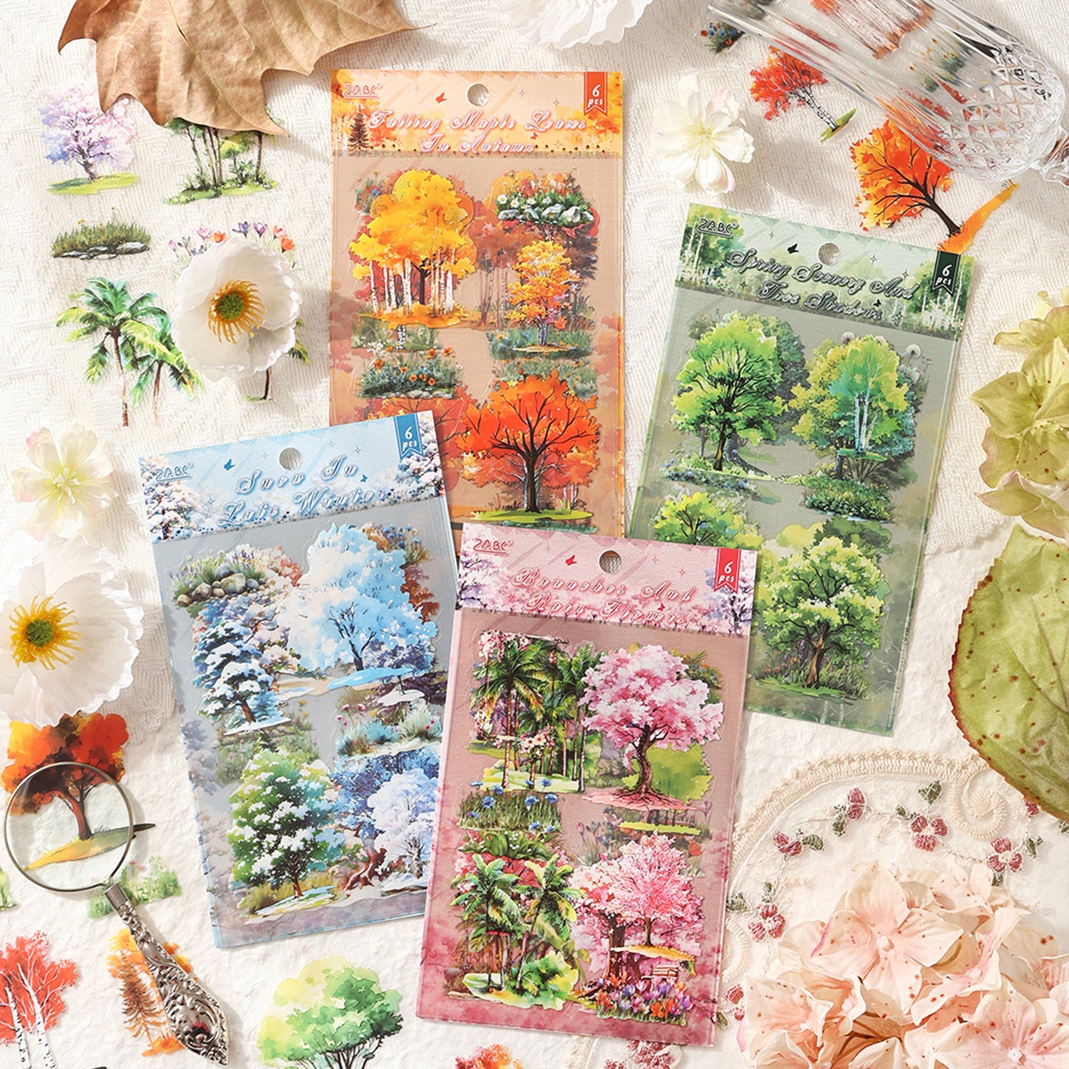 1023 Four Seasons Trees PET sticker -6Pcs each pack