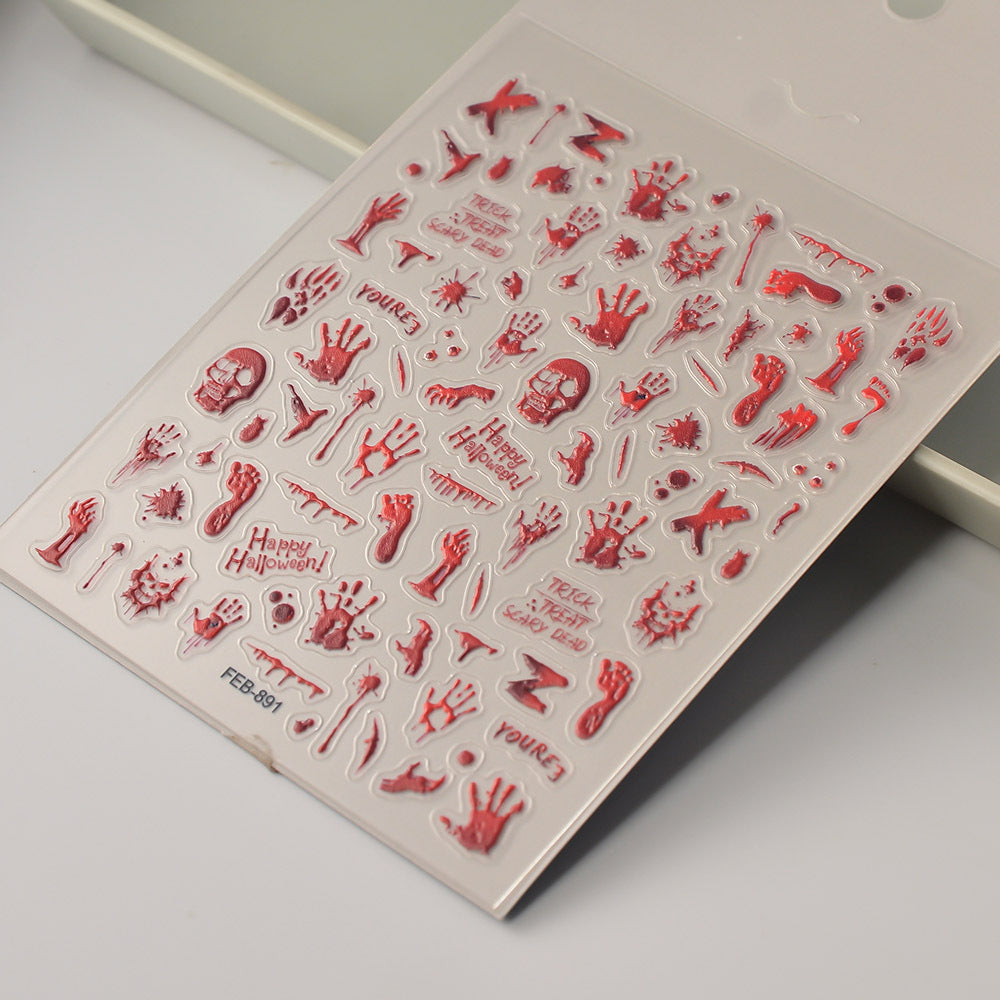 0808 M184- Bloody handprint Embossed Mini sticker 1 Pcs