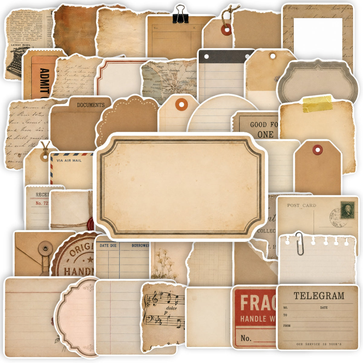 50 Vintage Distressed Style Solid Sticker With White Border