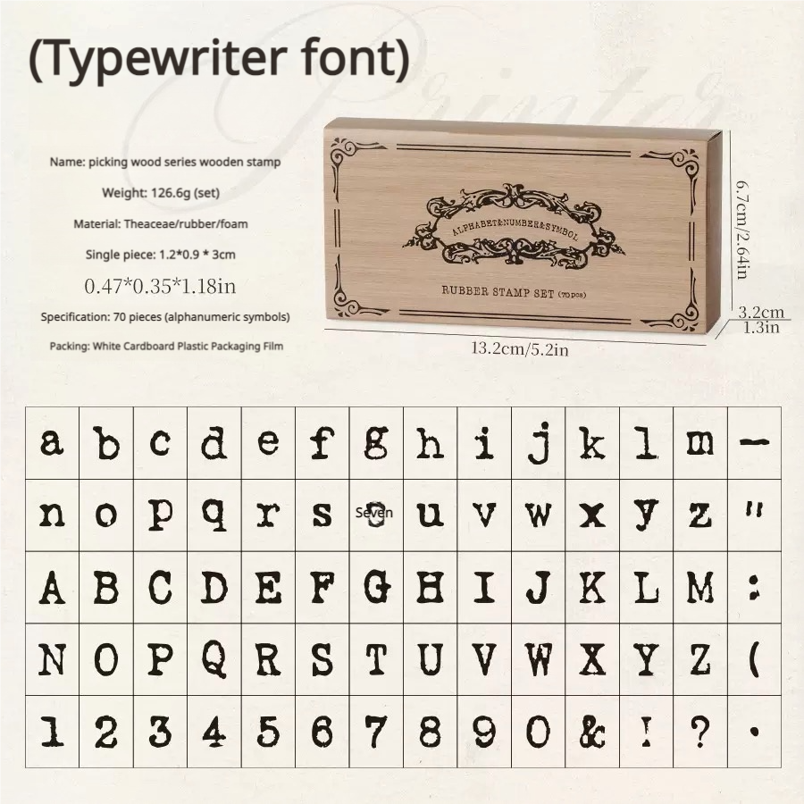 Typewriter font wooden letter stamp