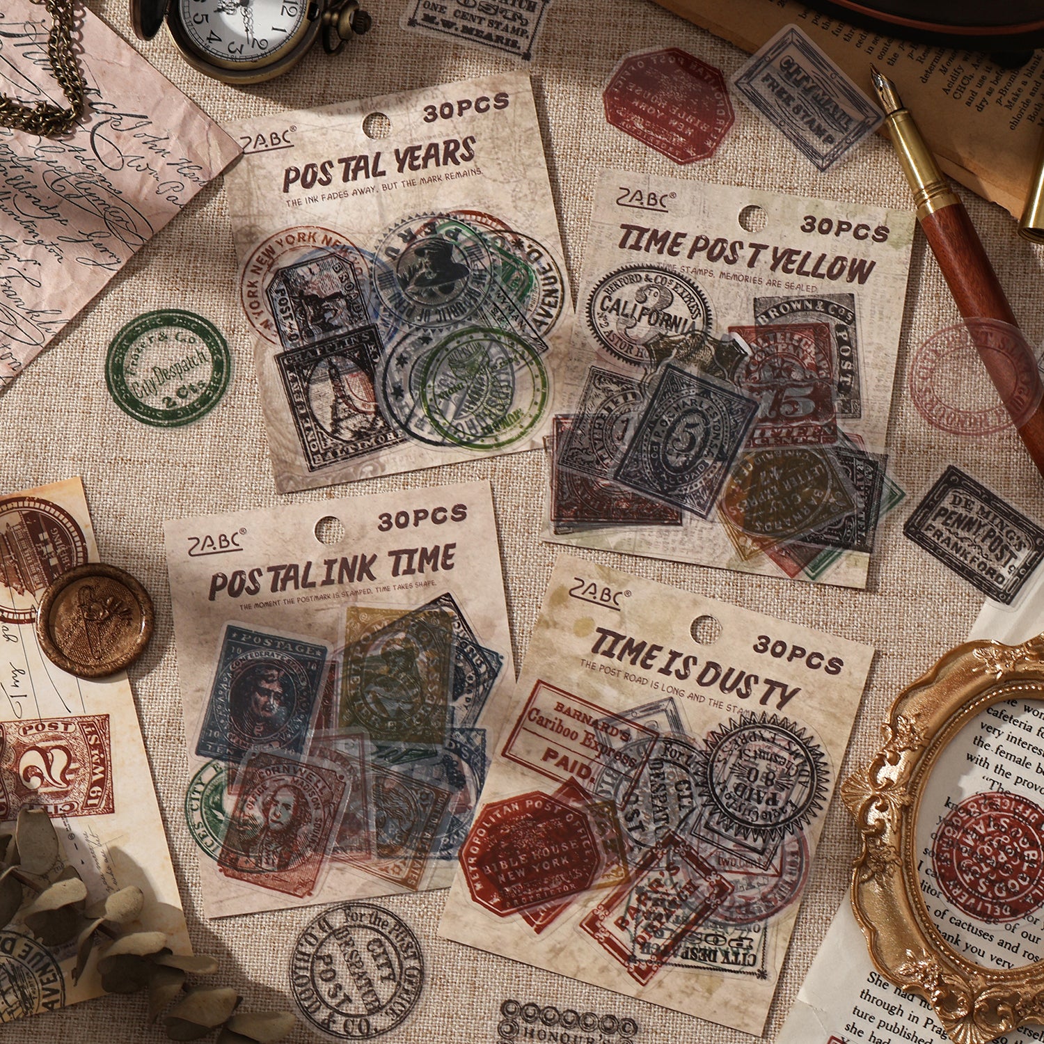 0717 Vintage stamp PET sticker -30Pcs each pack