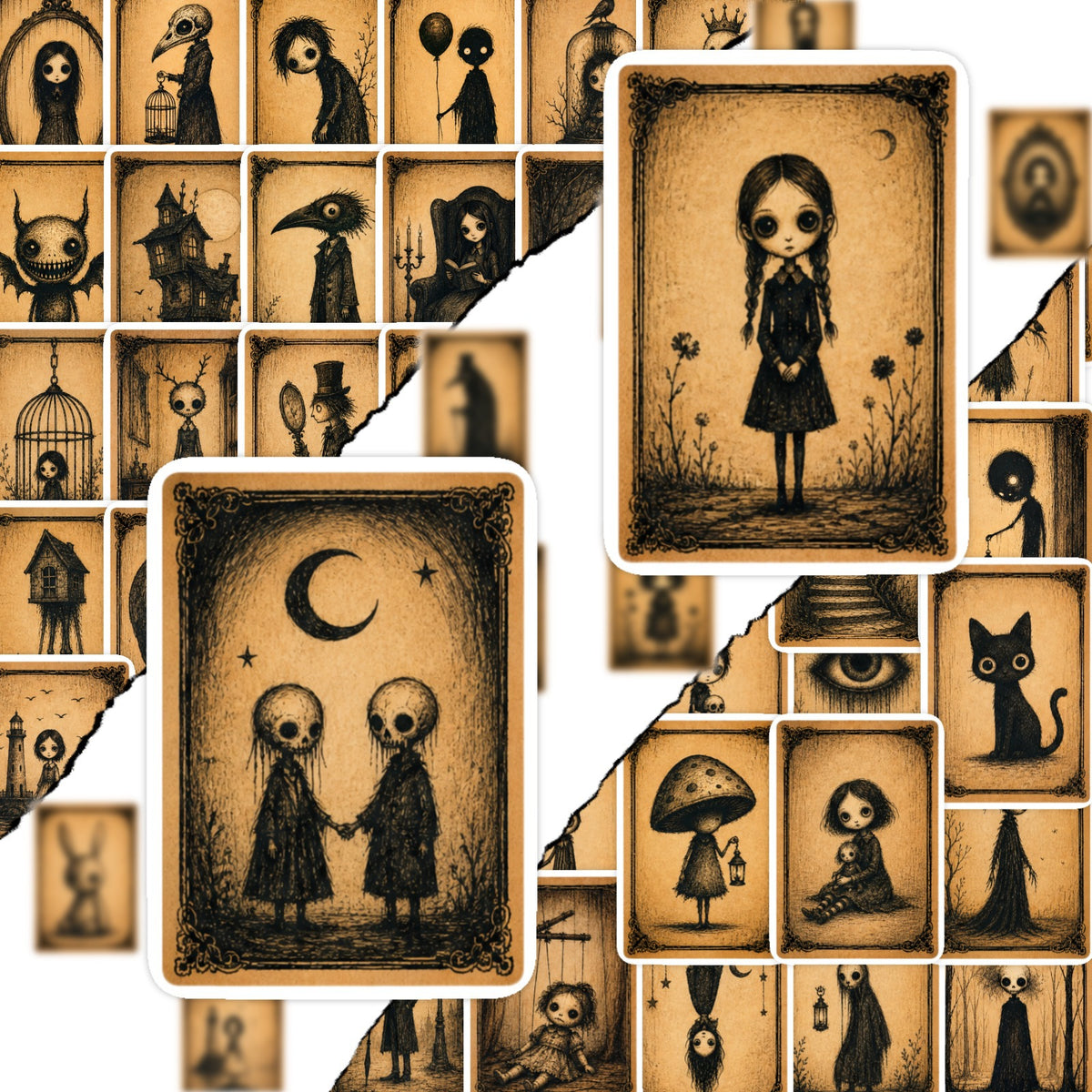 50 Dark Vintage Style Solid Sticker With White Border