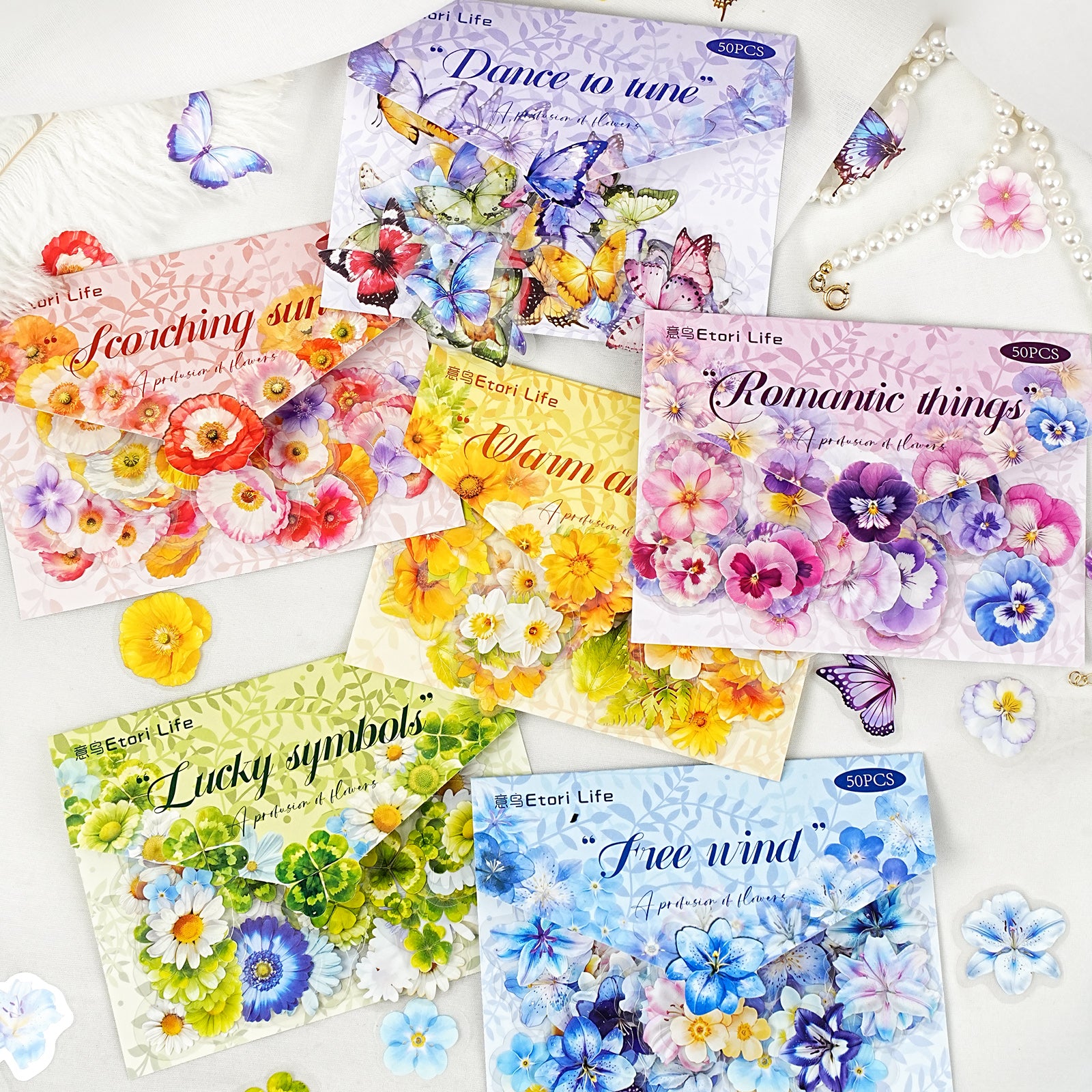 260122 Flower theme PET sticker -50Pcs each pack