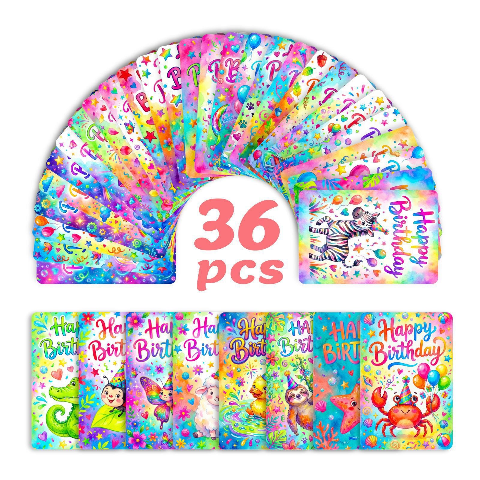 Happy Birthday Animal Style Cardstock 36pcs (2.36 × 3.5 inch)