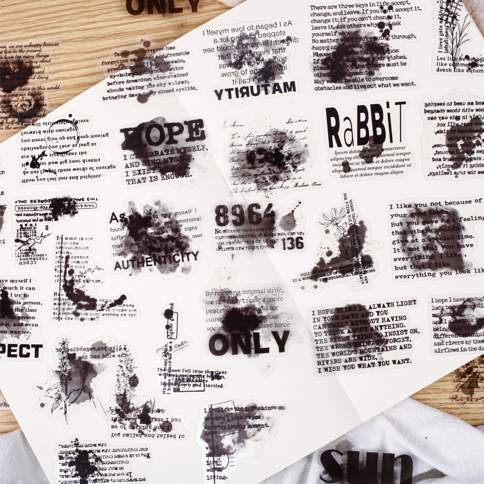 0709 Text ink dyeing PET sticker -20Pcs each pack