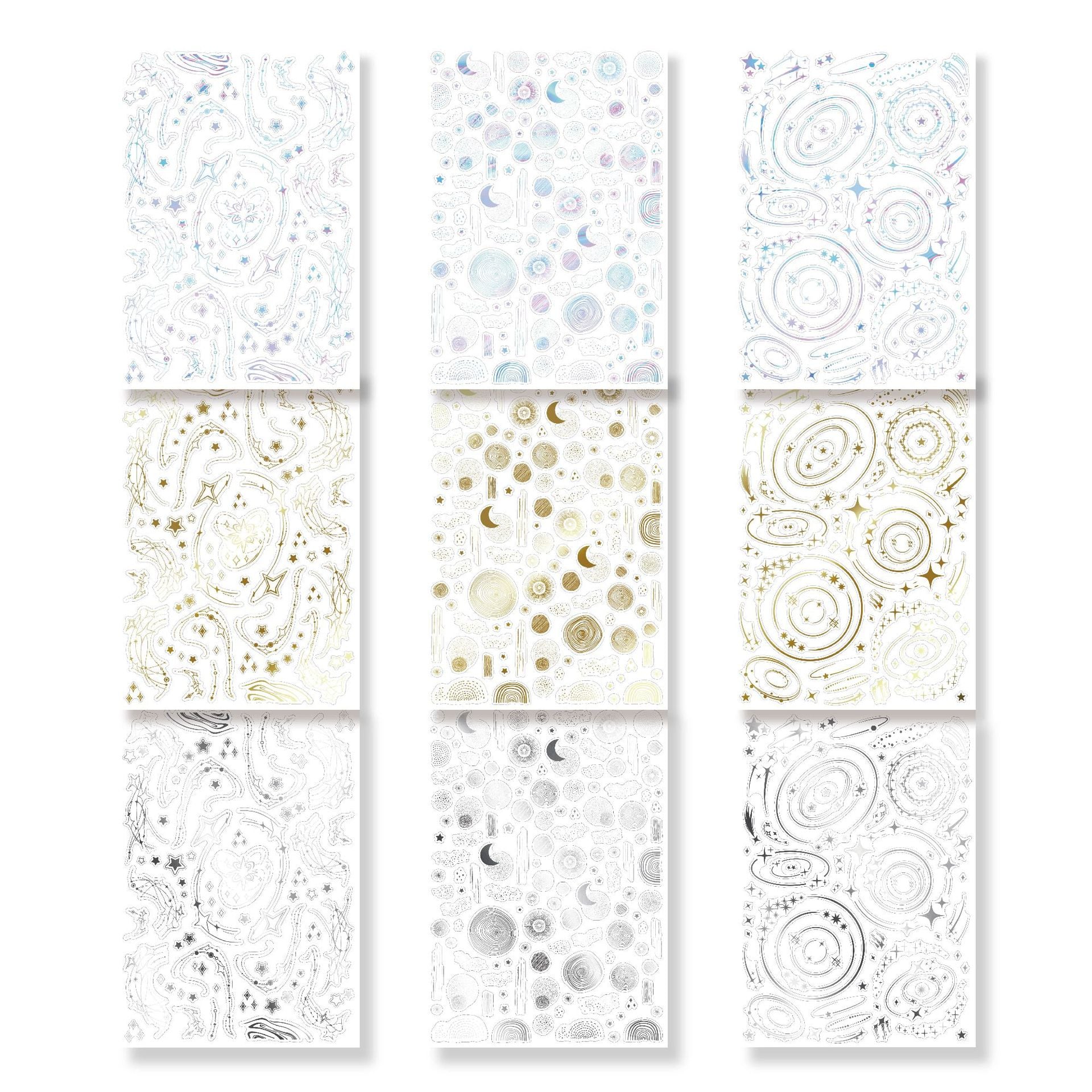 Gold & Silver Foil Star & Moon Holographic Die-Cut Stickers, 1 sheet