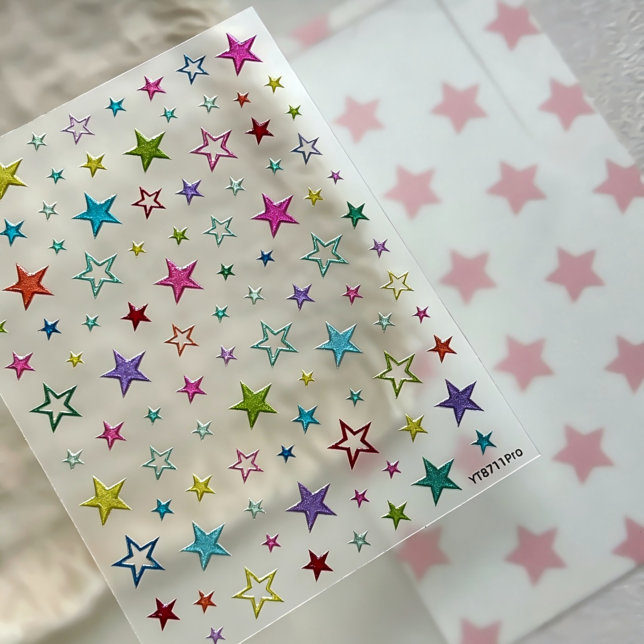 M304- Colorful Stars Mini Embossed sticker 1 Pcs