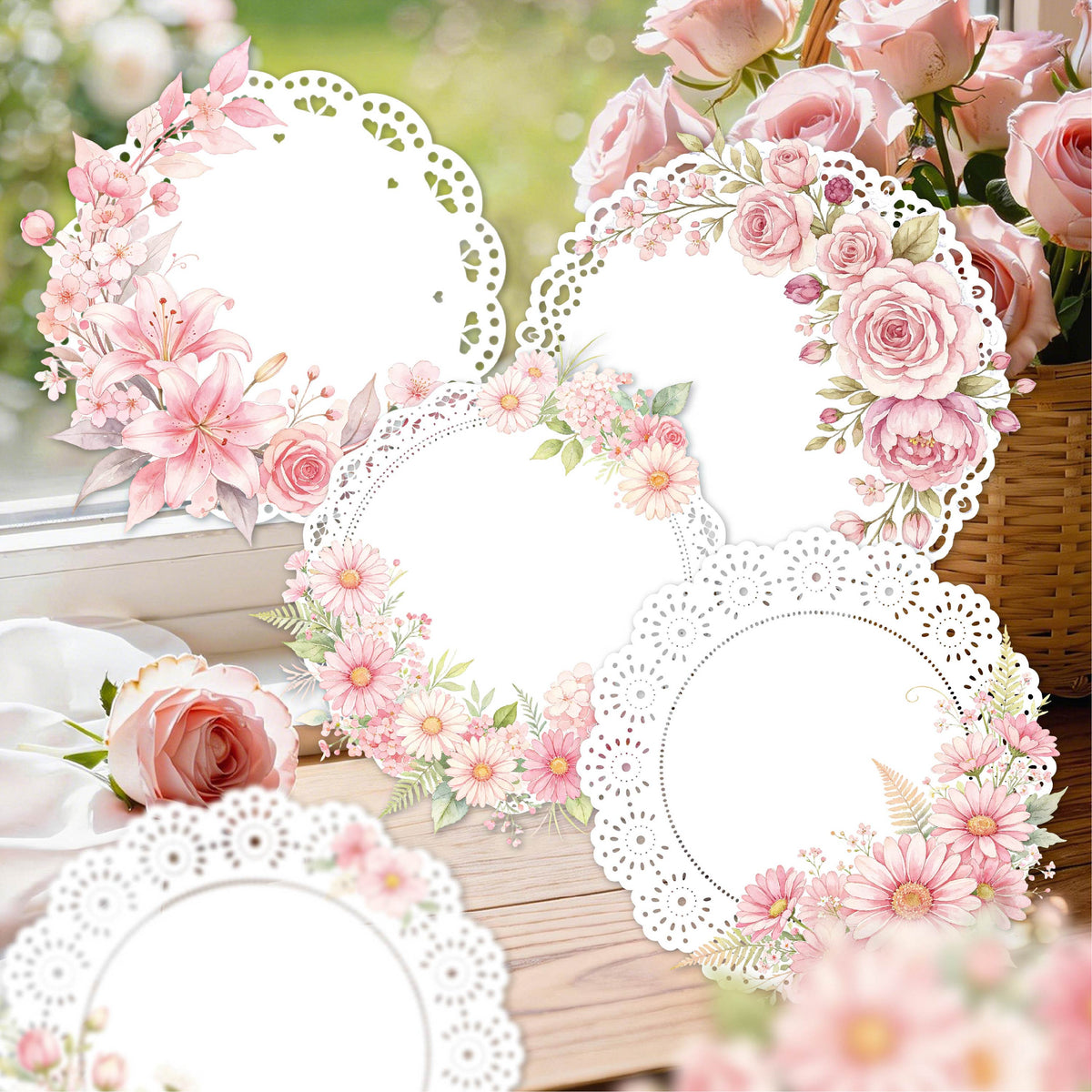 Lace Flowers Cardstock Stickers -10Pcs each pack