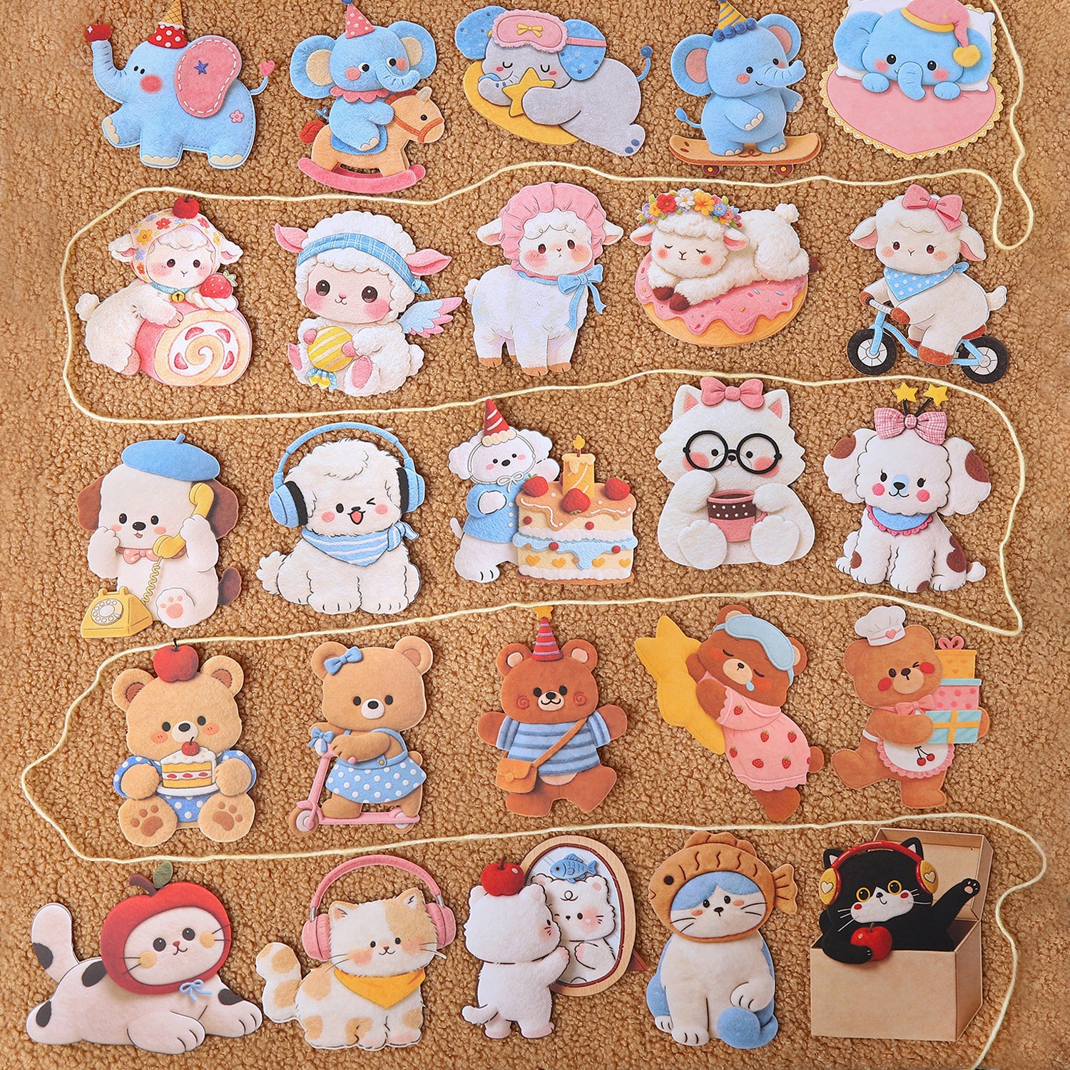 Furry Animals Solid Sticker -10Pcs each pack