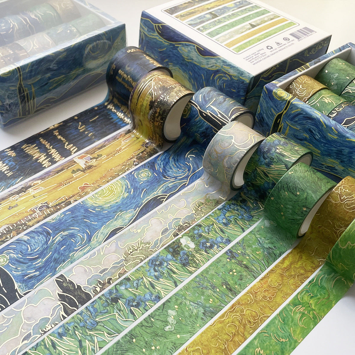 Van Gogh Starry Sky Oil Painting Gold Foil Washi Tape Set (3cm x 3+2cm x 3+1.5cm x 3) x 3m
