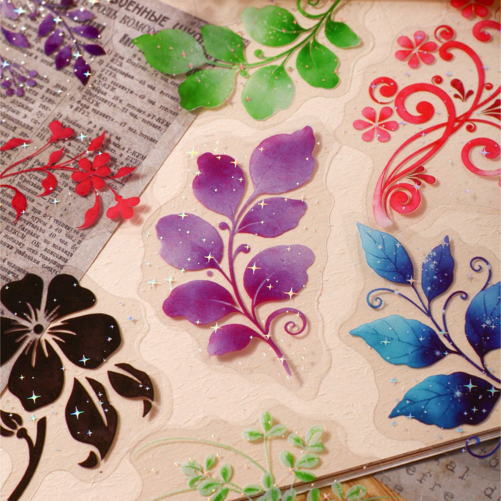 260519 Gilded Floral Shadow PET Sticker -20Pcs each pack