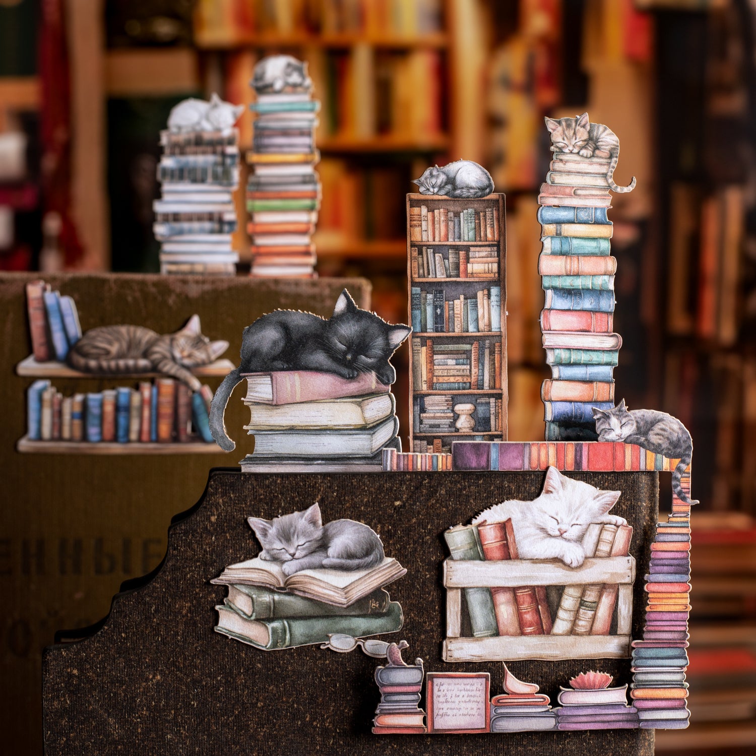 0409 Bookshelf and Cat Series cardstock Sticker -15Pcs each pack