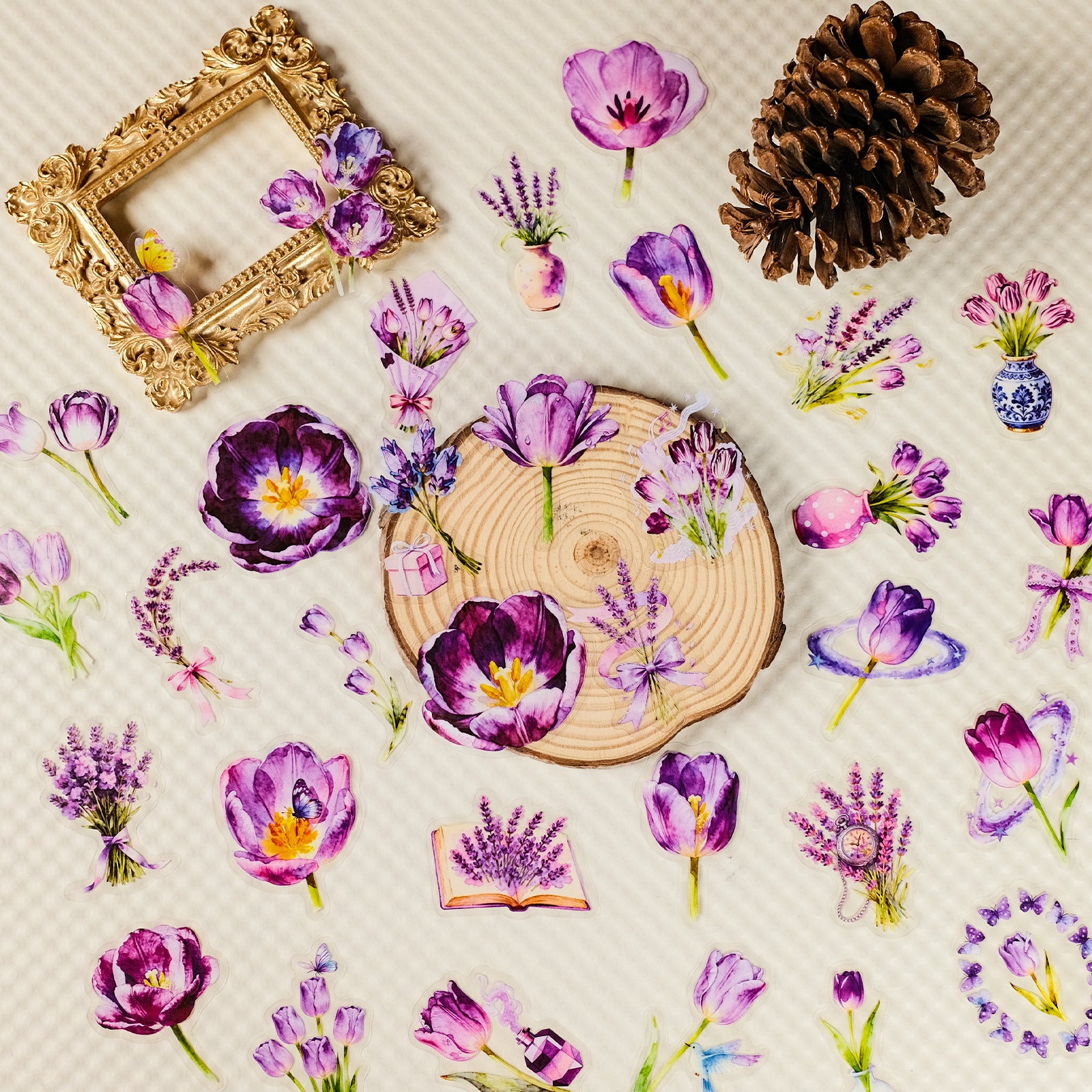 1227 56 Purple watercolor flowers PET stickers