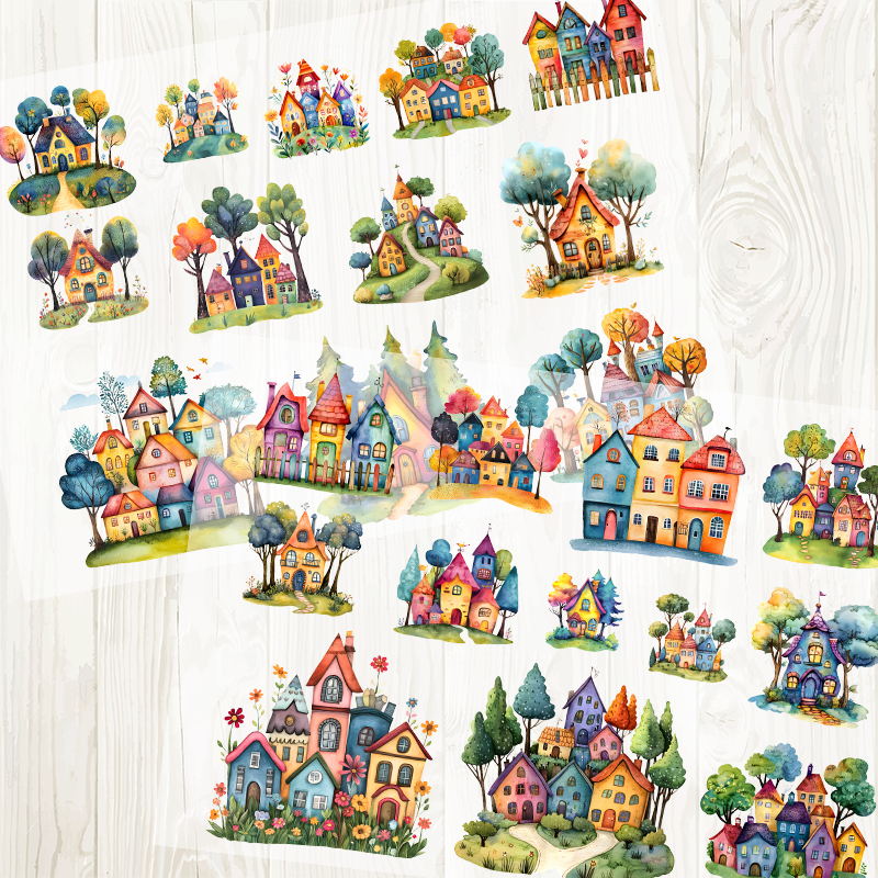 A4 Colorful House matte PET pre-cut large sticker 1 pack 2 sheets
