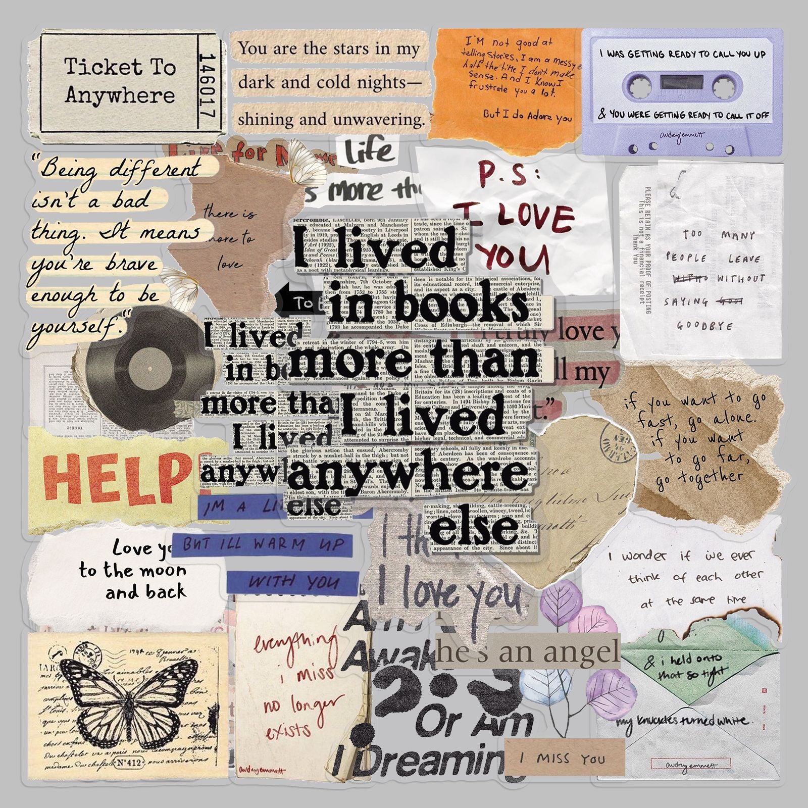 50 Vintage slogan PET sticker