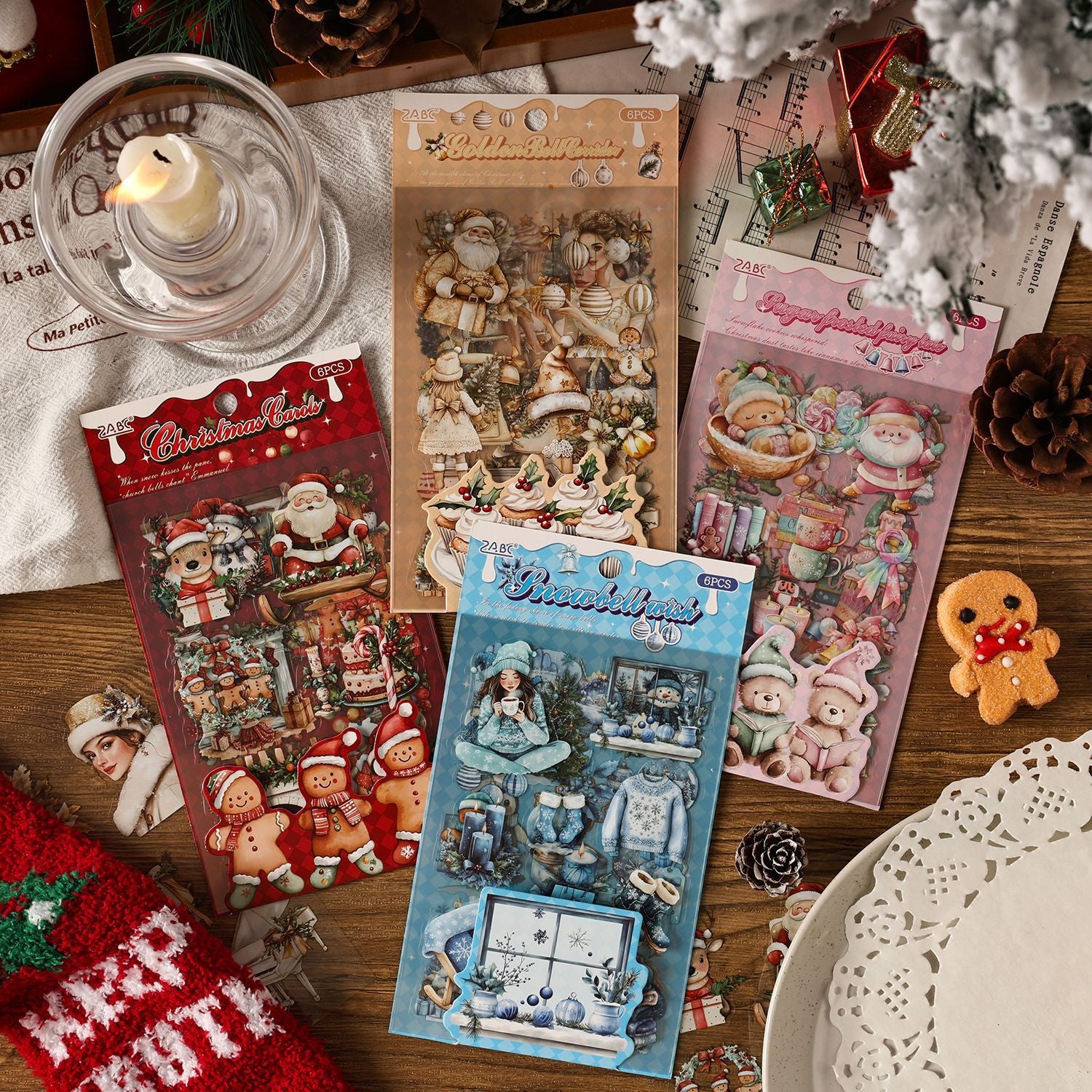 1111 Snowy night christmas PET sticker -6Pcs each pack