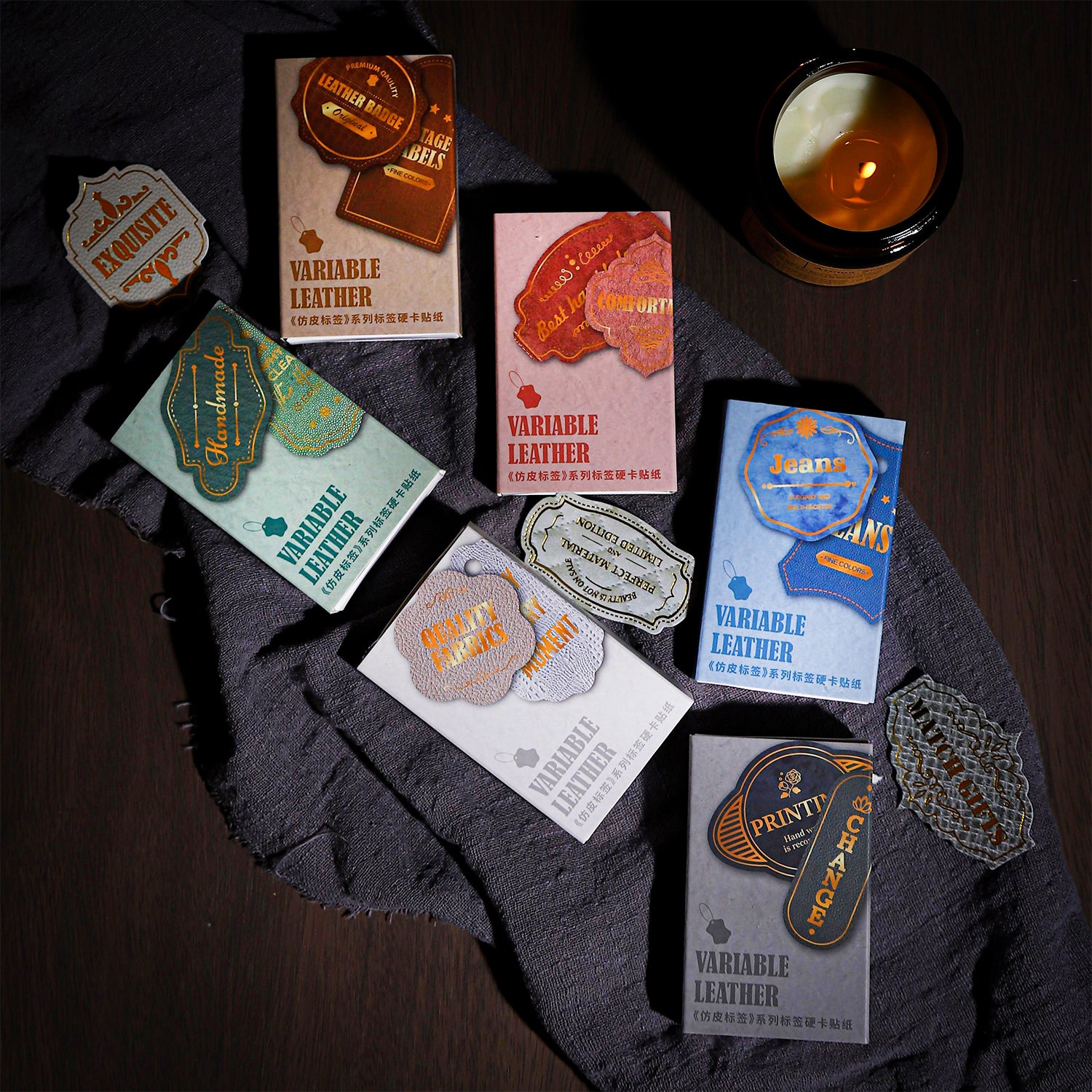 0317 Imitation Leather Label Series cardstock Sticker -20Pcs each pack